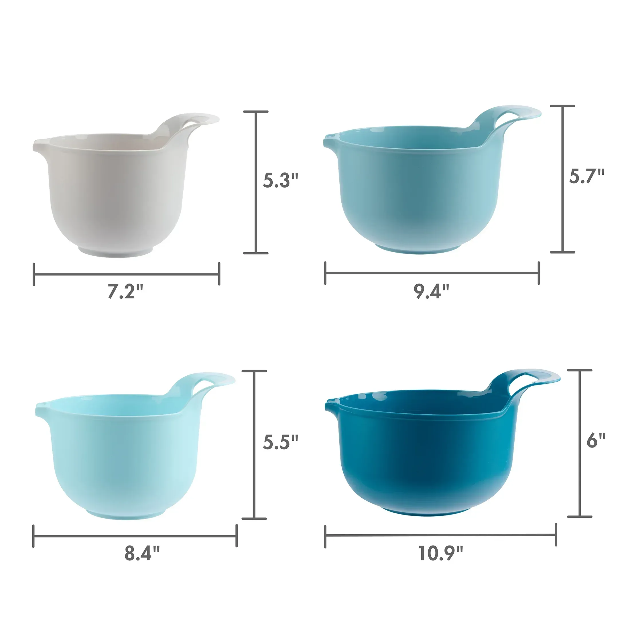 Mainstays 4 Piece Nesting Plastic Mixing Bowl Set with Pour Spouts and Handles, Blue - Image 2
