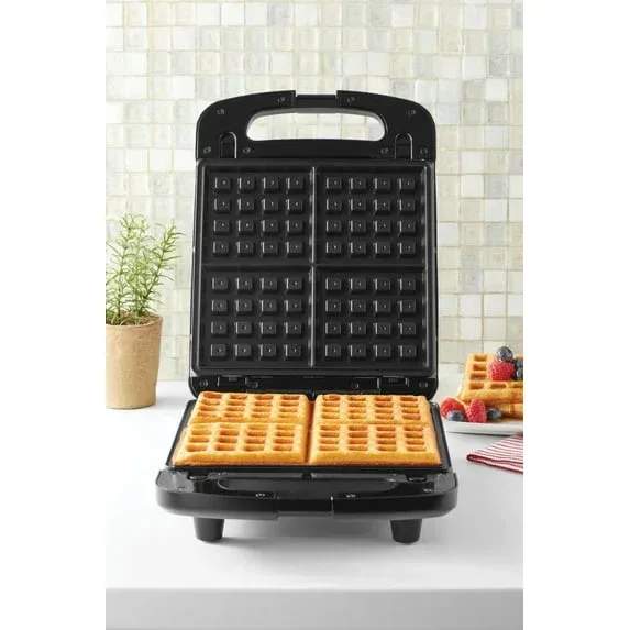 Mainstays 4 Slice Waffle Maker, Removable Plates, Black Matte, Model MS8400778514-1 - Image 3