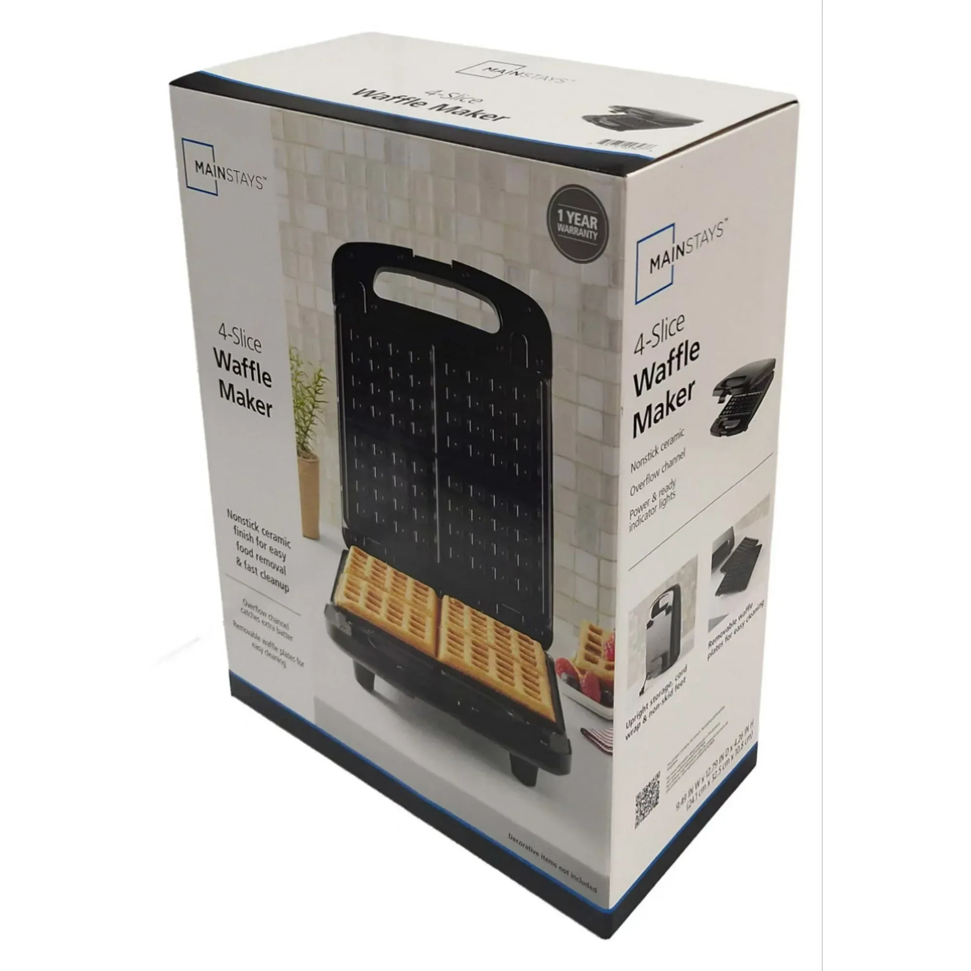 Mainstays 4 Slice Waffle Maker, Removable Plates, Black Matte, Model MS8400778514-1 - Image 7