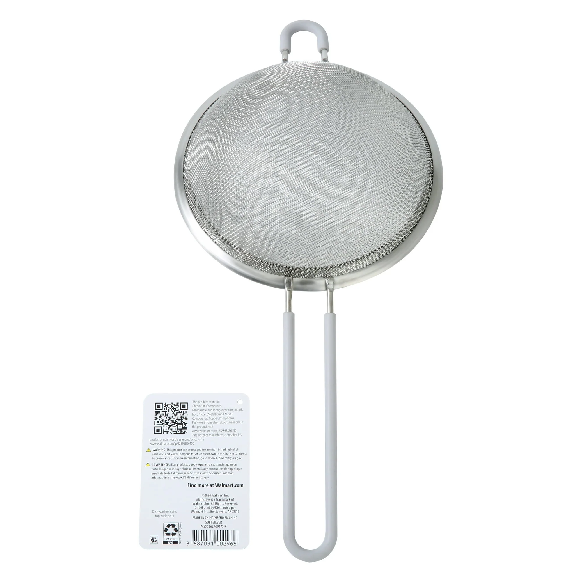 Mainstays 6" Premium Stainless Steel Fine Mesh Strainer, Silver - Image 4