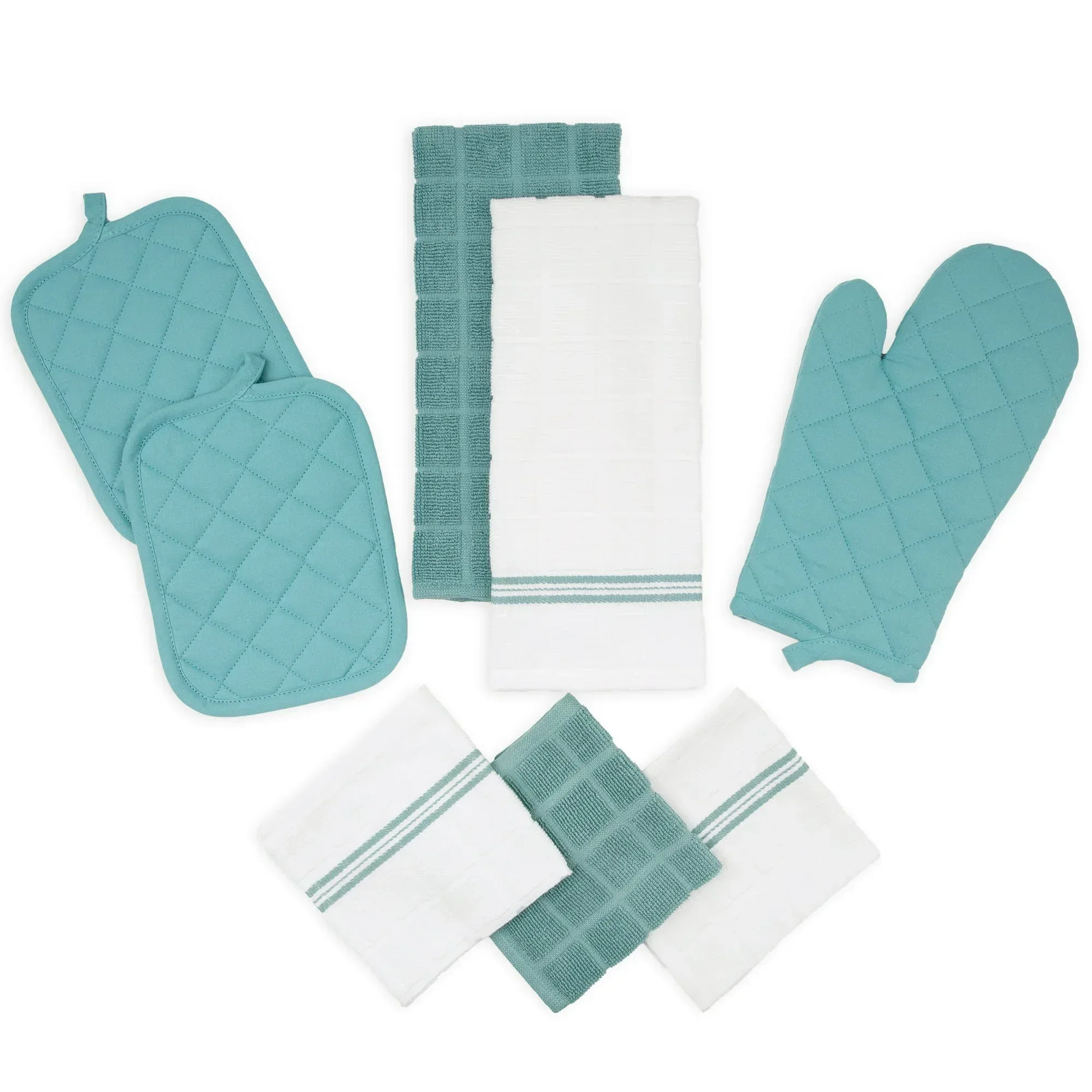 Mainstays 8-Piece Cotton Kitchen Towel, Dishcloth, Oven Mitt, and Pot Holder Set, Black - Image 10