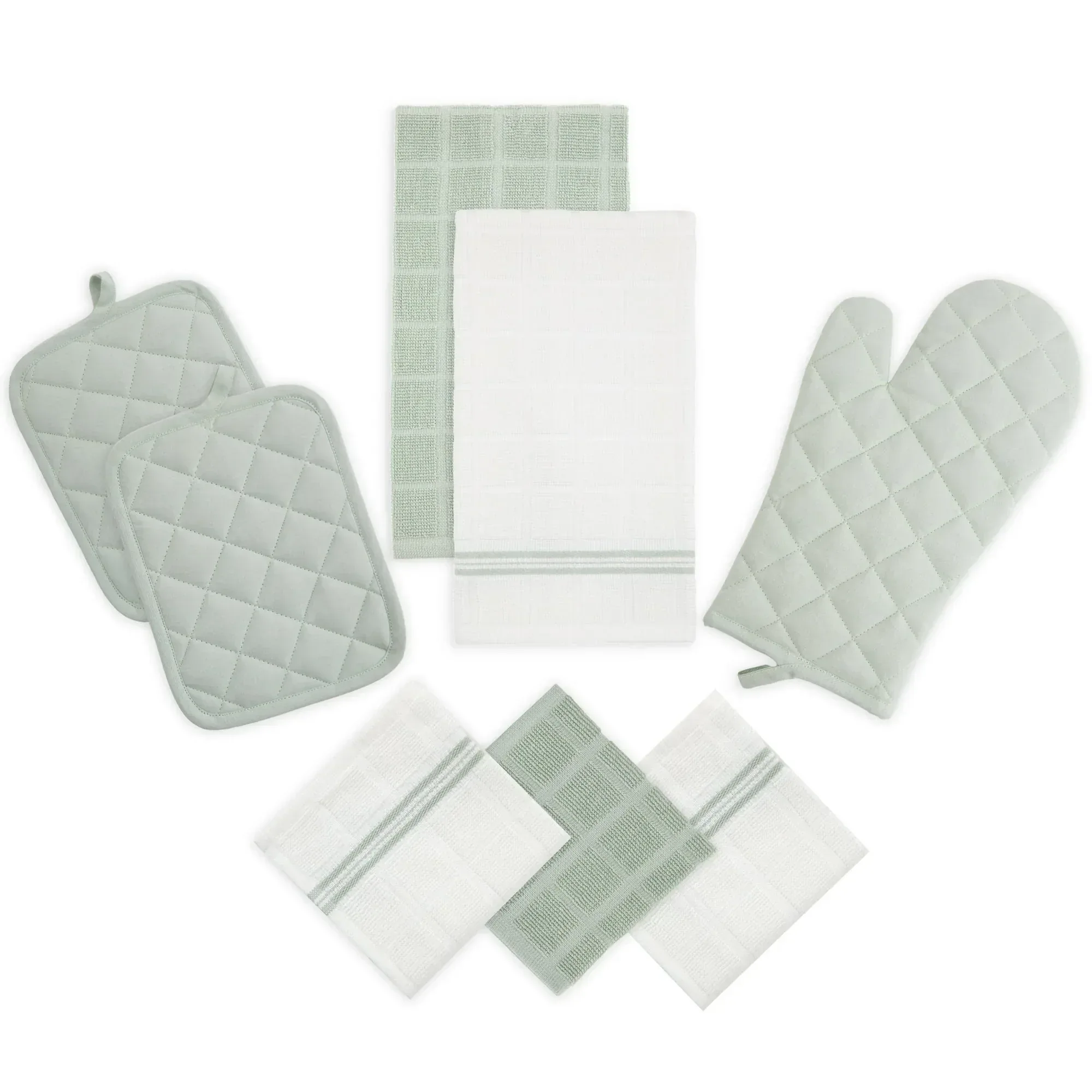 Mainstays 8-Piece Cotton Kitchen Towel, Dishcloth, Oven Mitt, and Pot Holder Set, Black - Image 9