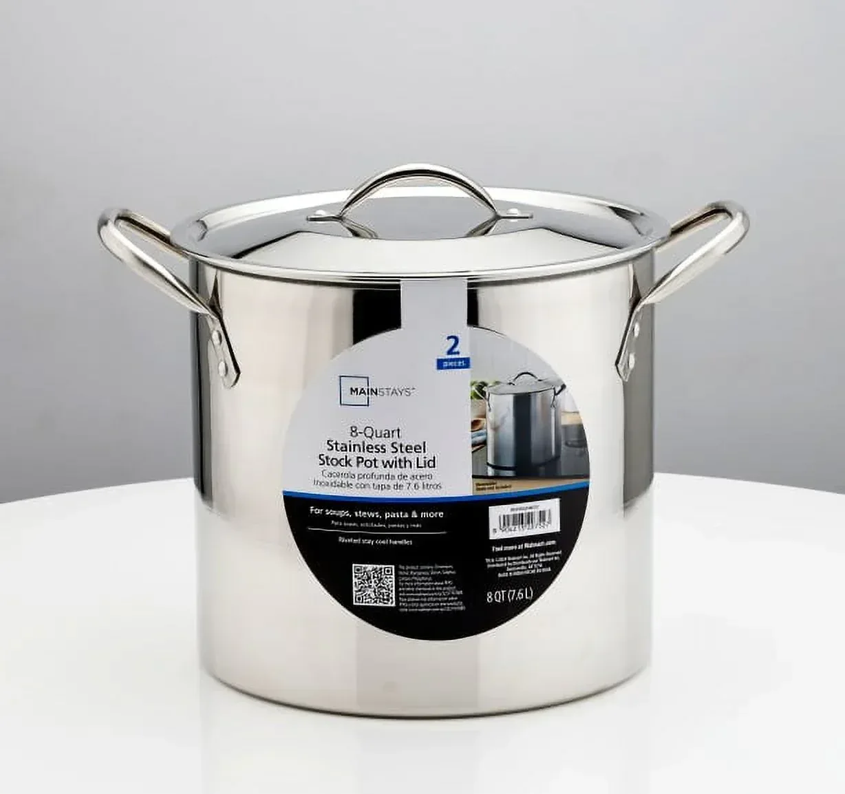 Mainstays 8-Qt Stainless Steel Stock Pot with Metal Lid, Ultra Durable, Stay-Cool Handles, Hand Wash Only - Image 4