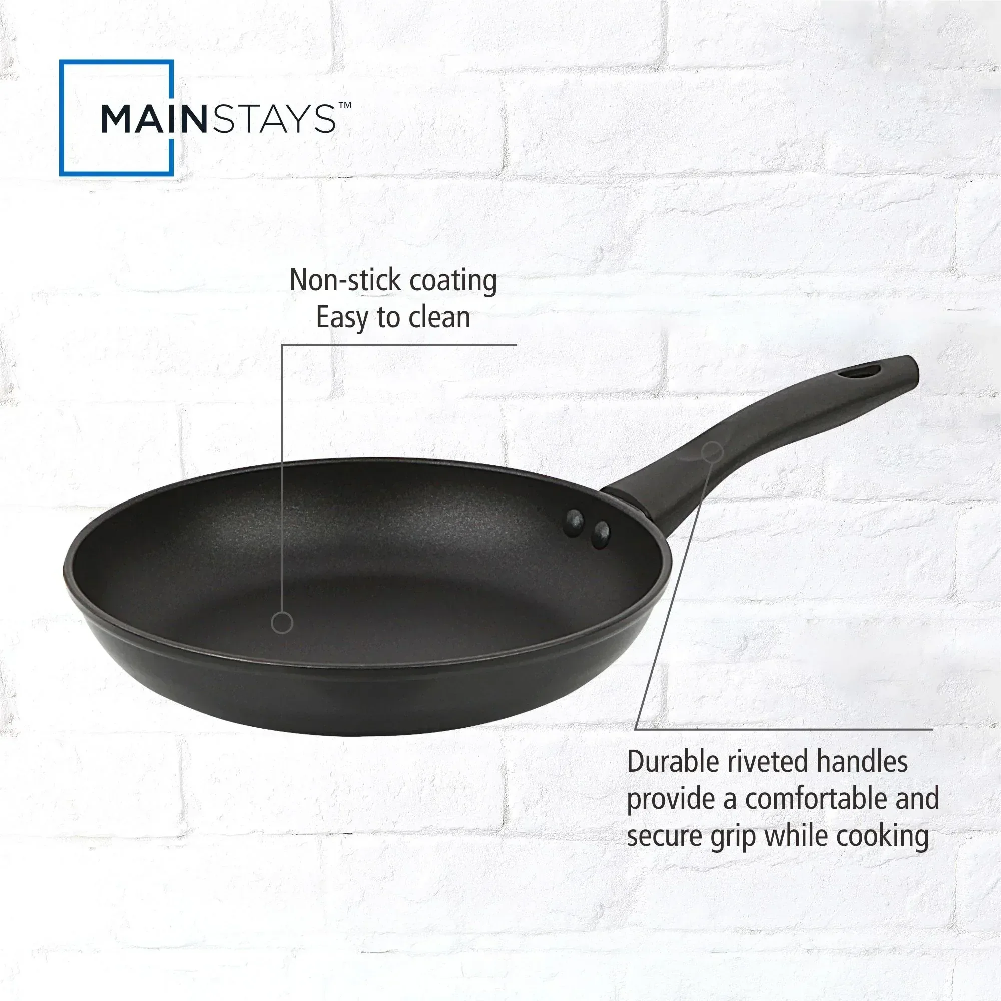 Mainstays 9.5" Non-Stick Aluminum Alloy Skillet Black Dishwasher Safe - Image 3