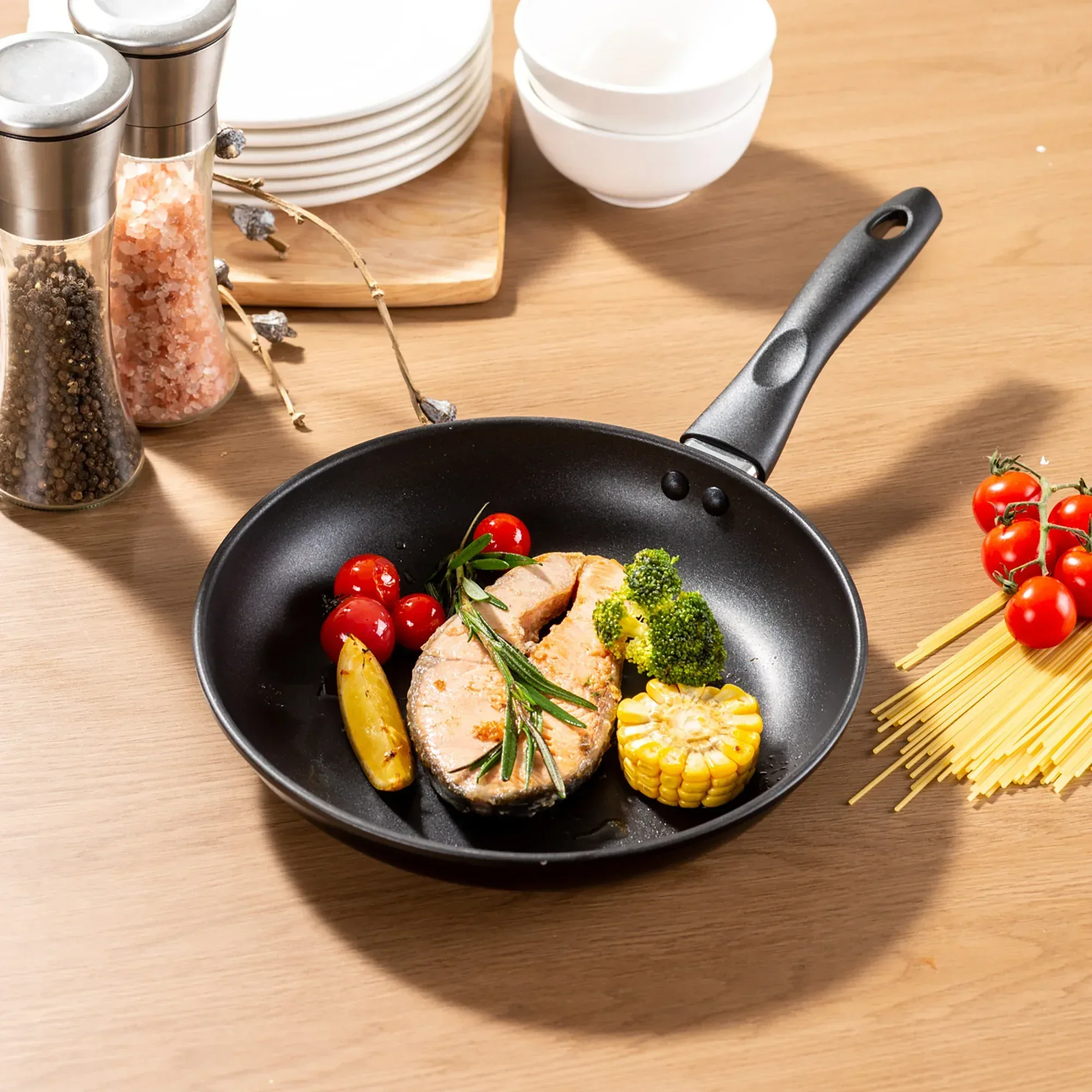 Mainstays 9.5" Non-Stick Aluminum Alloy Skillet Black Dishwasher Safe - Image 6