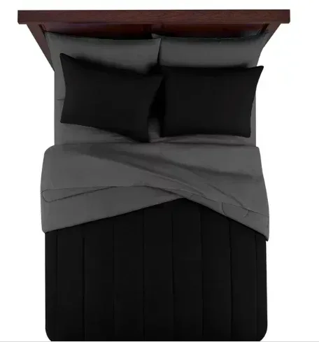 Mainstays Black Reversible 7-Piece Bed in a Bag Comforter Set with Sheets, Queen - Image 2