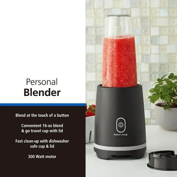 Mainstays Black Single-Serve Blender with 1 Travel Lid, 16 oz, New - Image 6