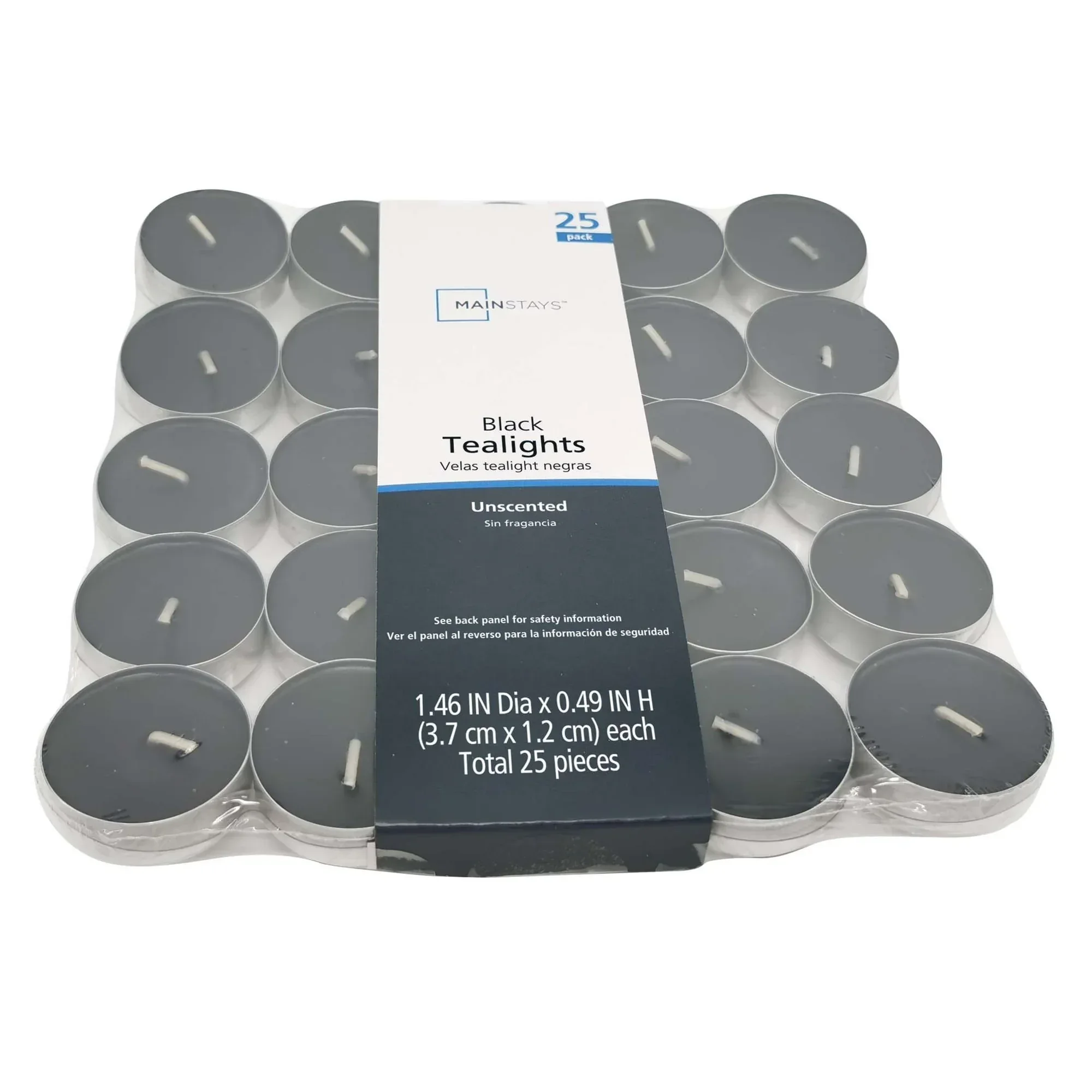 Mainstays Black Unscented Indoor/Outdoor Tealight Candles, 25 Count