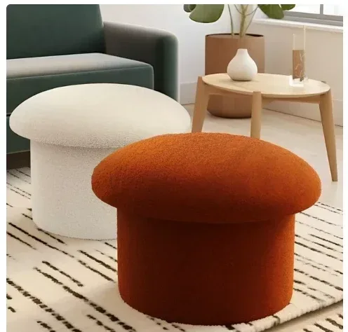 Mainstays Boucle Mushroom Upholstered Storage Ottoman, Cream - Image 3