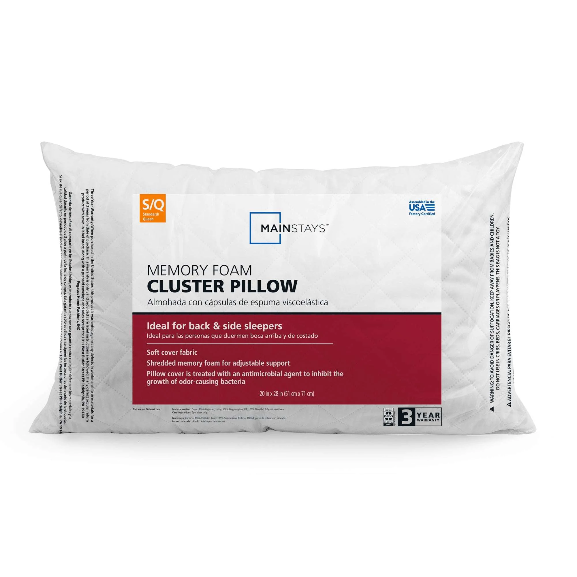 Mainstays Brushed Microfiber Foam Cluster King Bed Pillow - Antimicrobial - Image 10
