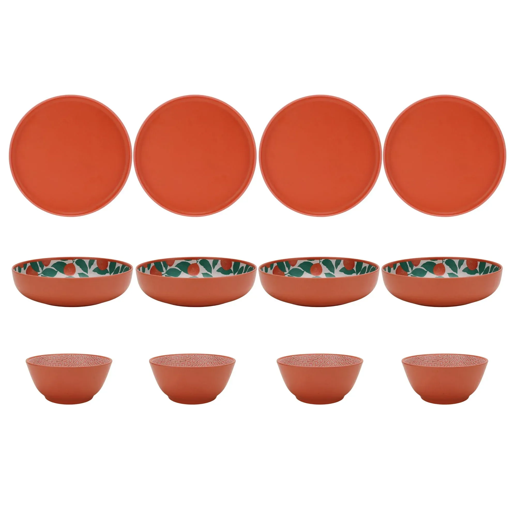 Mainstays by Becky G. & Alejandra Bamboo Melamine 12-Piece Dinnerware Set, Orange - Image 2