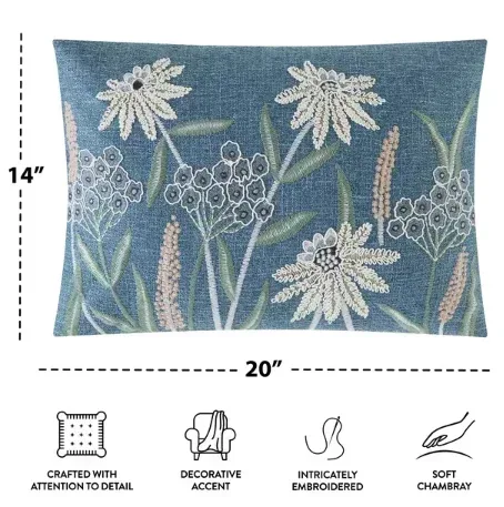 Mainstays Chambray Embroidered Botanical Decorative Pillow 14" x 20" - Image 3