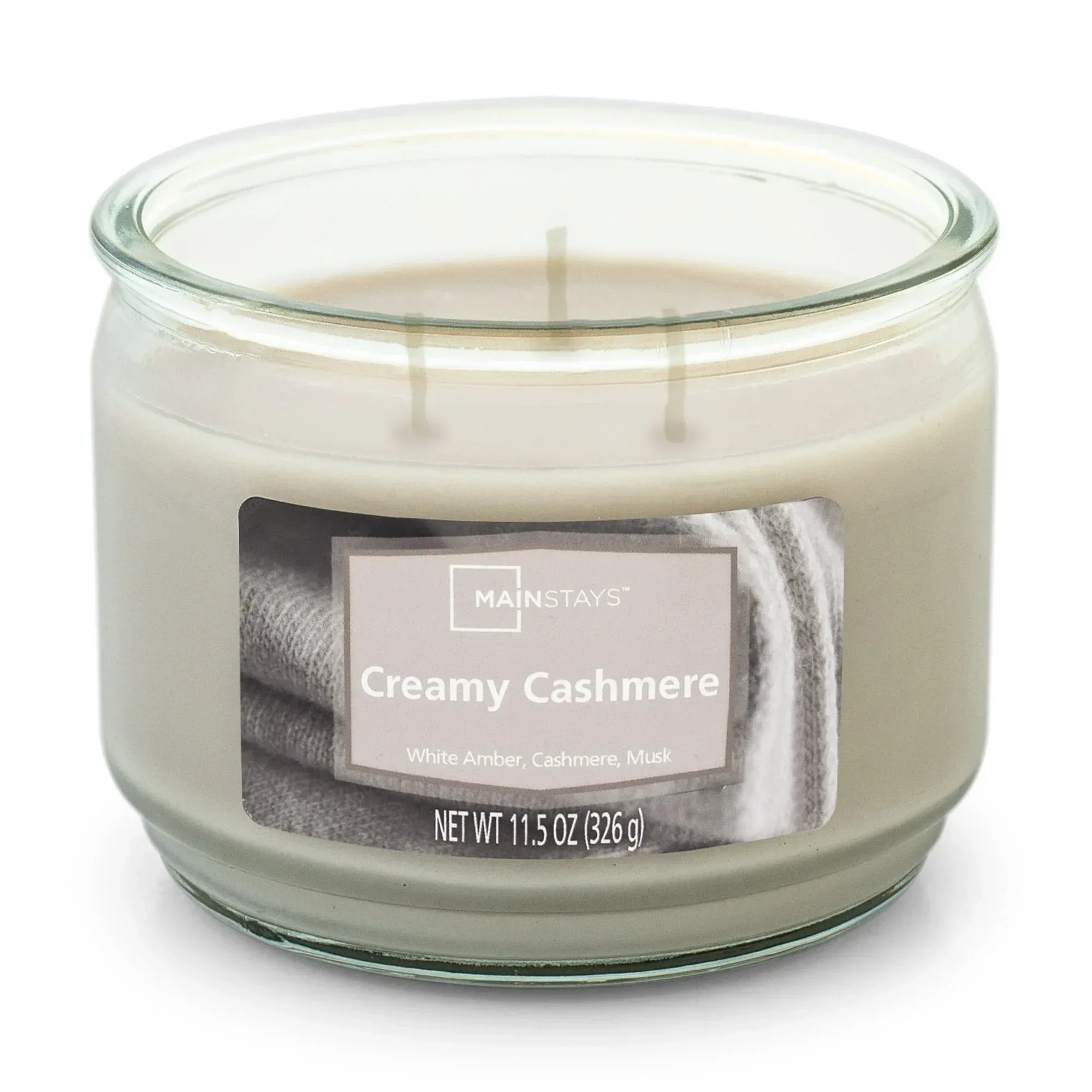 Mainstays Creamy Cashmere, Scented 3 Wick Candle, 11.5 oz. - Image 2
