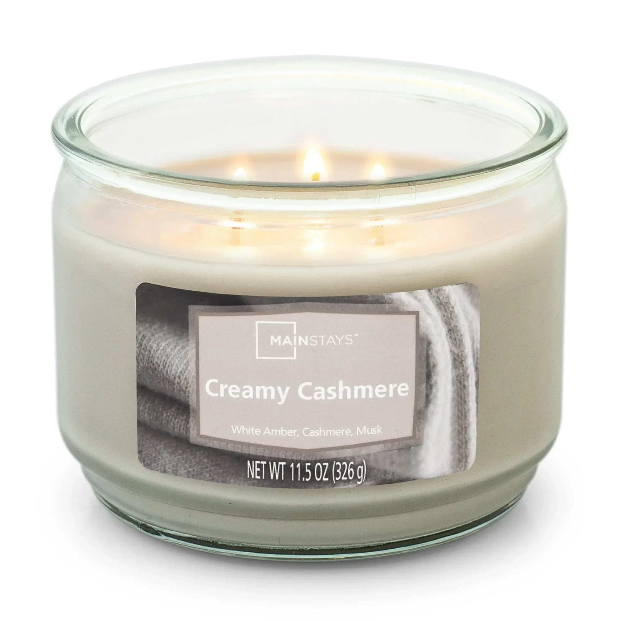 Mainstays Creamy Cashmere, Scented 3 Wick Candle, 11.5 oz. - Image 3