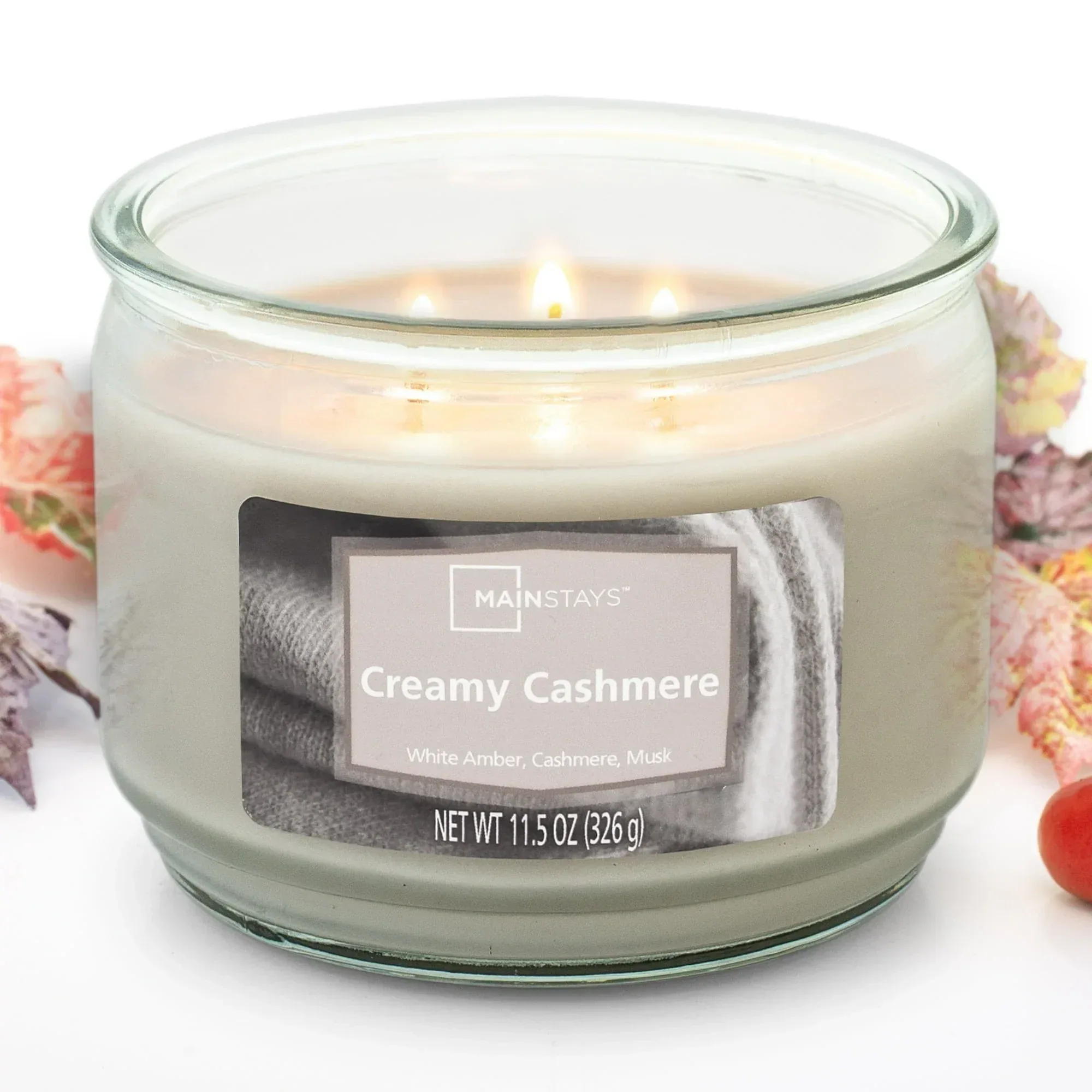 Mainstays Creamy Cashmere, Scented 3 Wick Candle, 11.5 oz. - Image 4