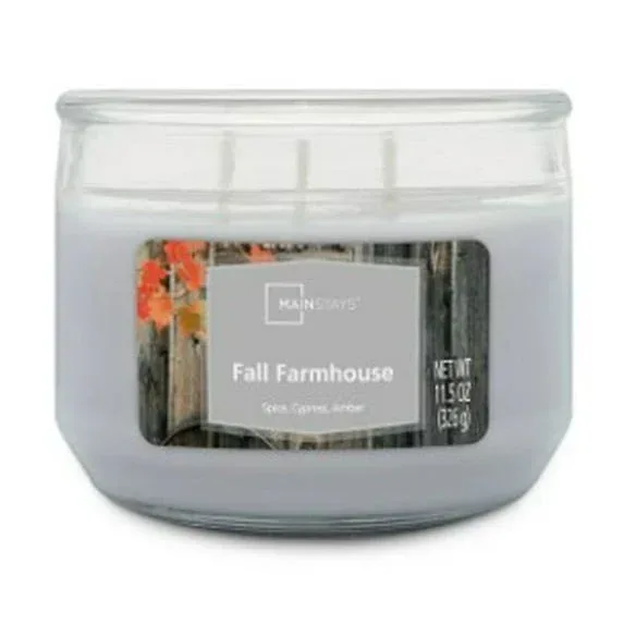Mainstays Fall Farmhouse Scented 3-Wick Glass Jar Candle, 11.5 oz