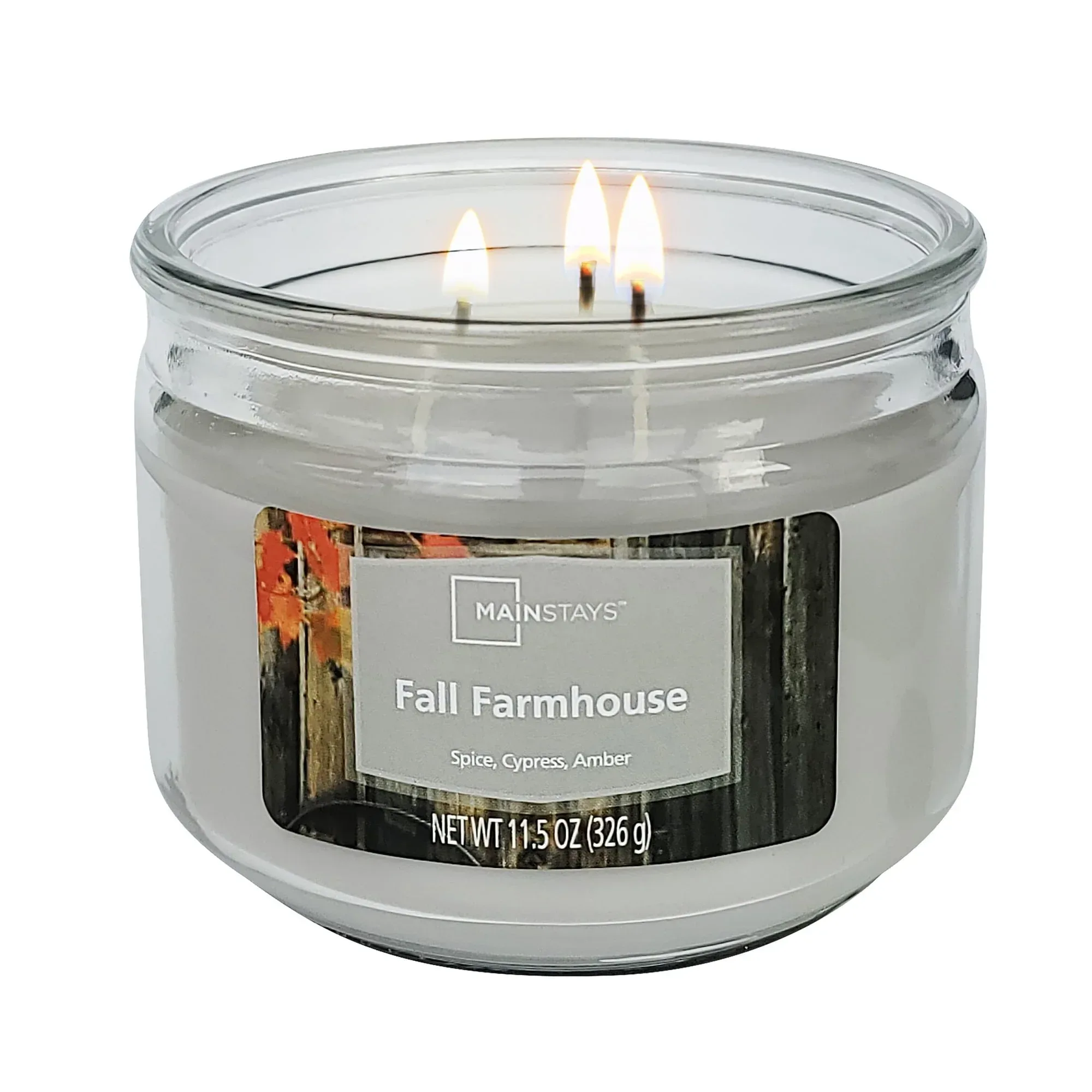 Mainstays Fall Farmhouse Scented 3-Wick Glass Jar Candle, 11.5 oz - Image 6