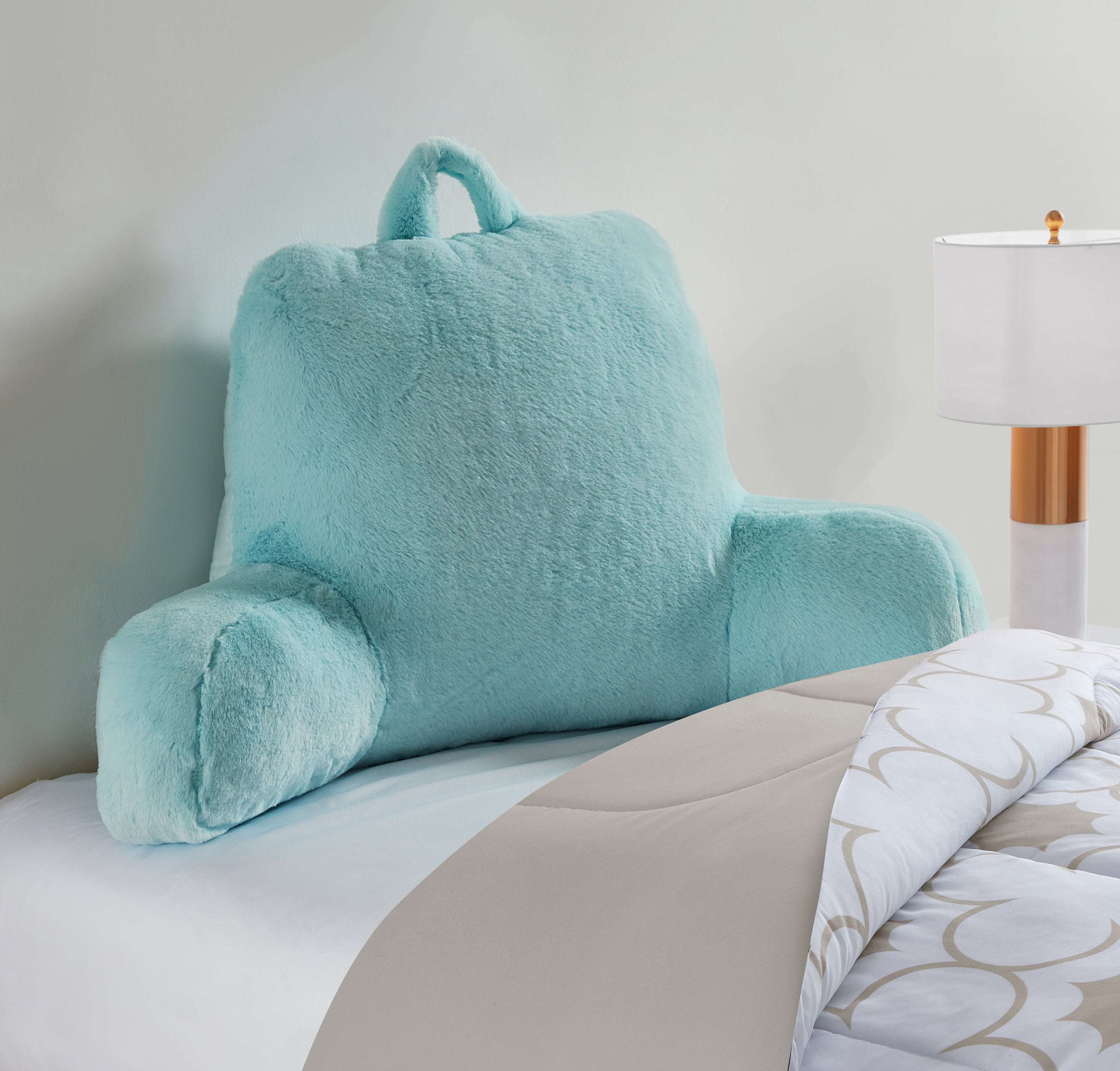 Mainstays Faux Fur Plush Backrest Pillow, Specialty Size, Aqua - Image 4