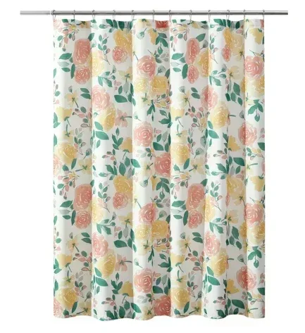 Mainstays Floral Flowers Polyester Shower Curtains, 72" x 72", Pink - Image 3