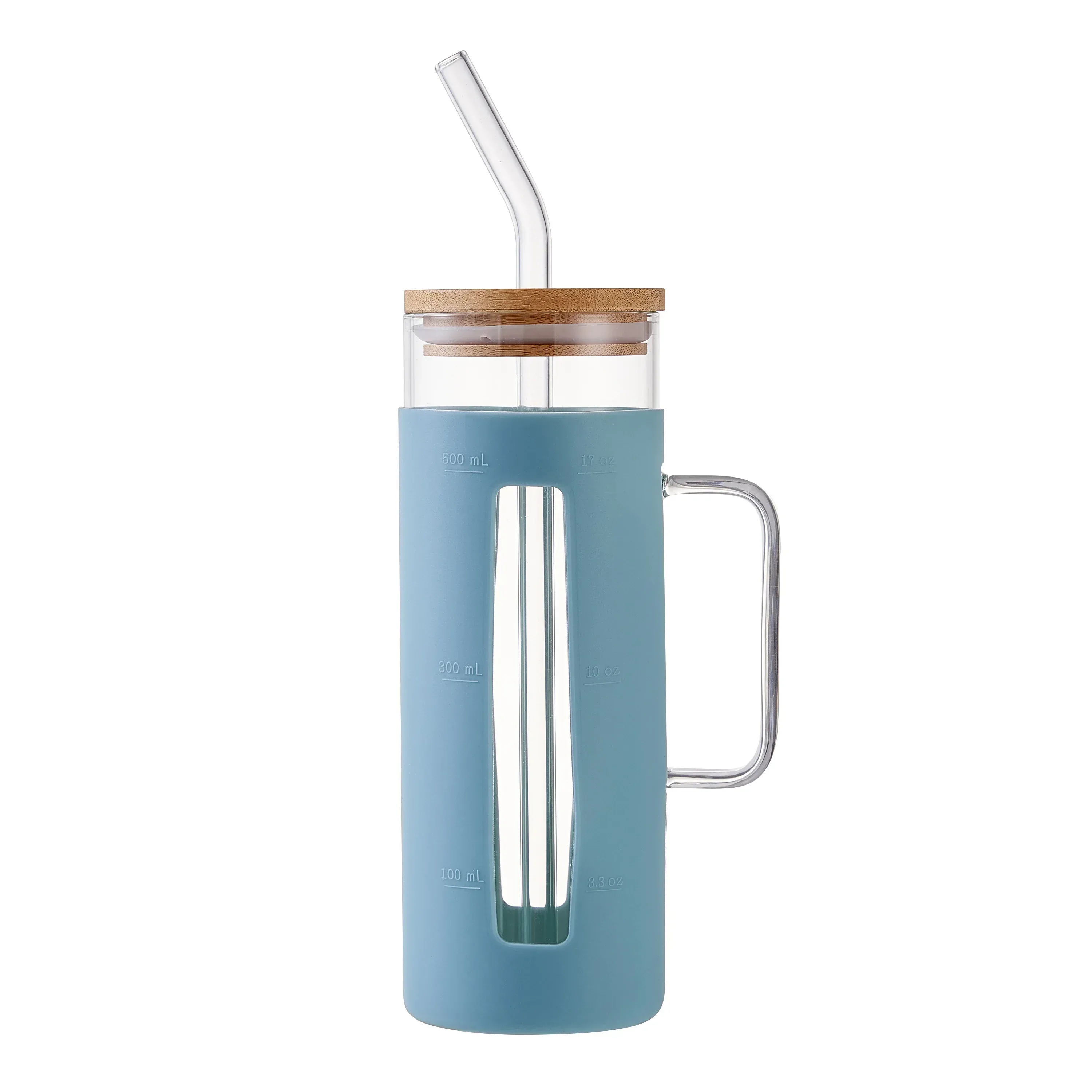 Mainstays Glass 22oz Tumbler with Black Protective Silicone Sleeve, Bamboo lid, Glass Straw - Image 10