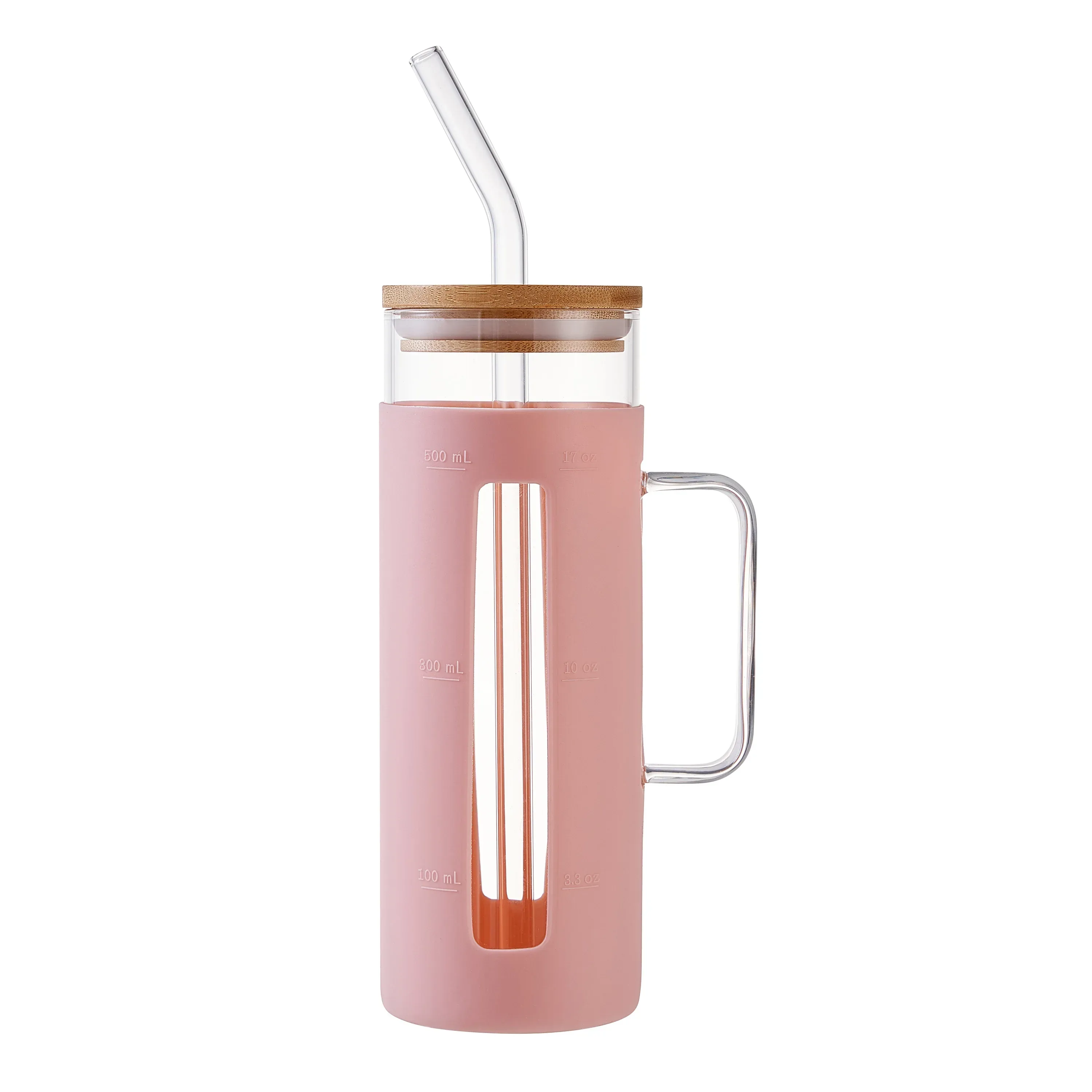 Mainstays Glass 22oz Tumbler with Black Protective Silicone Sleeve, Bamboo lid, Glass Straw - Image 11