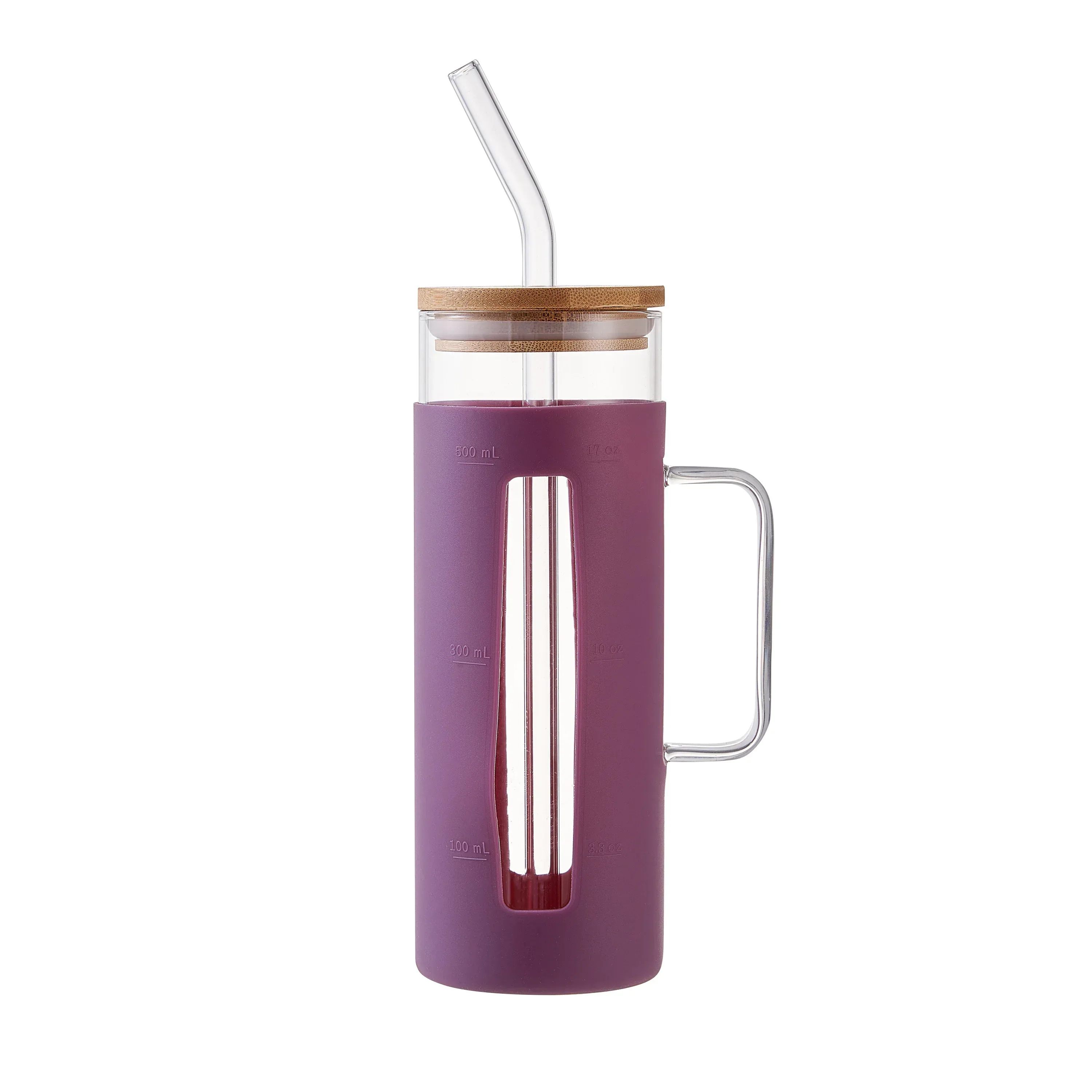 Mainstays Glass 22oz Tumbler with Black Protective Silicone Sleeve, Bamboo lid, Glass Straw - Image 12