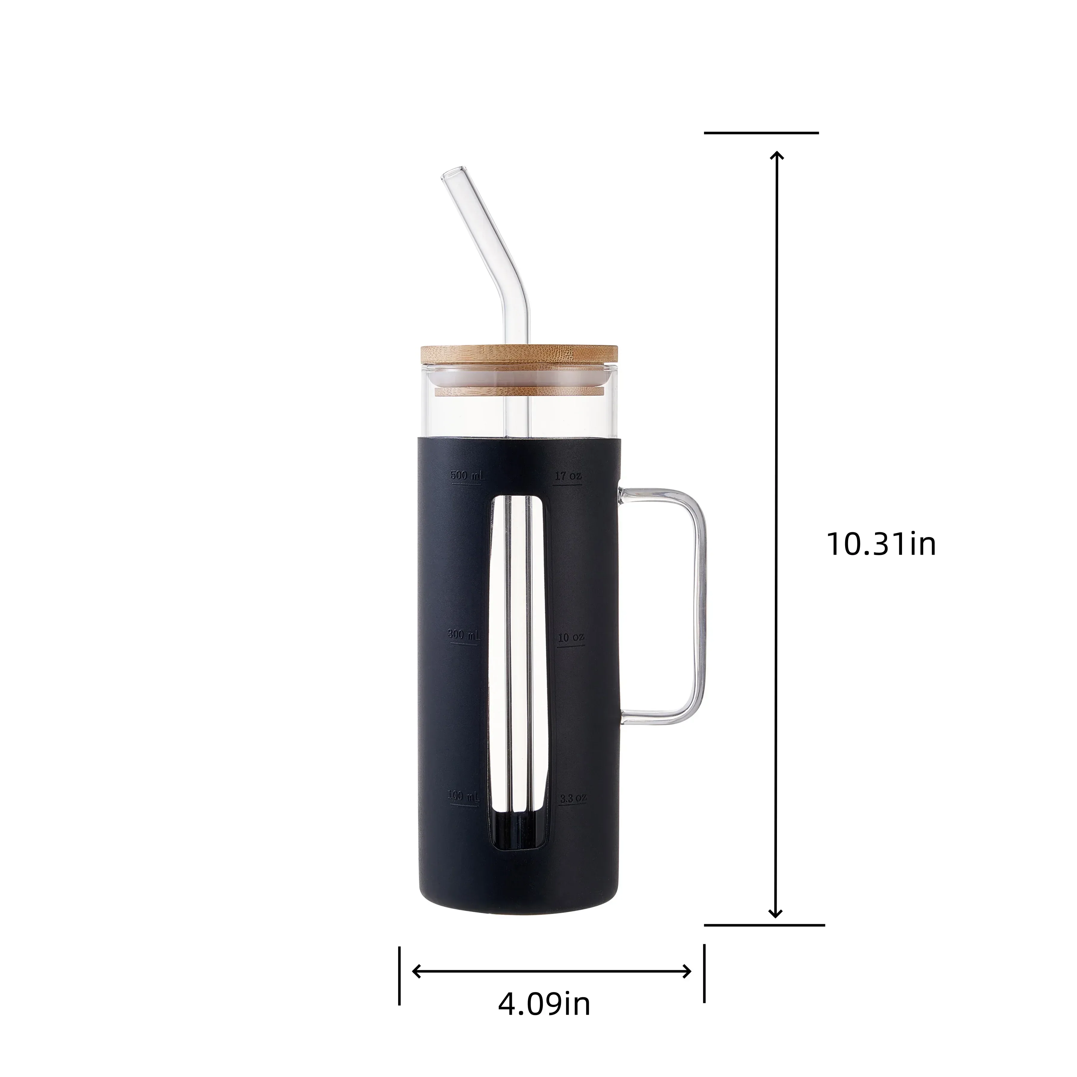 Mainstays Glass 22oz Tumbler with Black Protective Silicone Sleeve, Bamboo lid, Glass Straw - Image 6