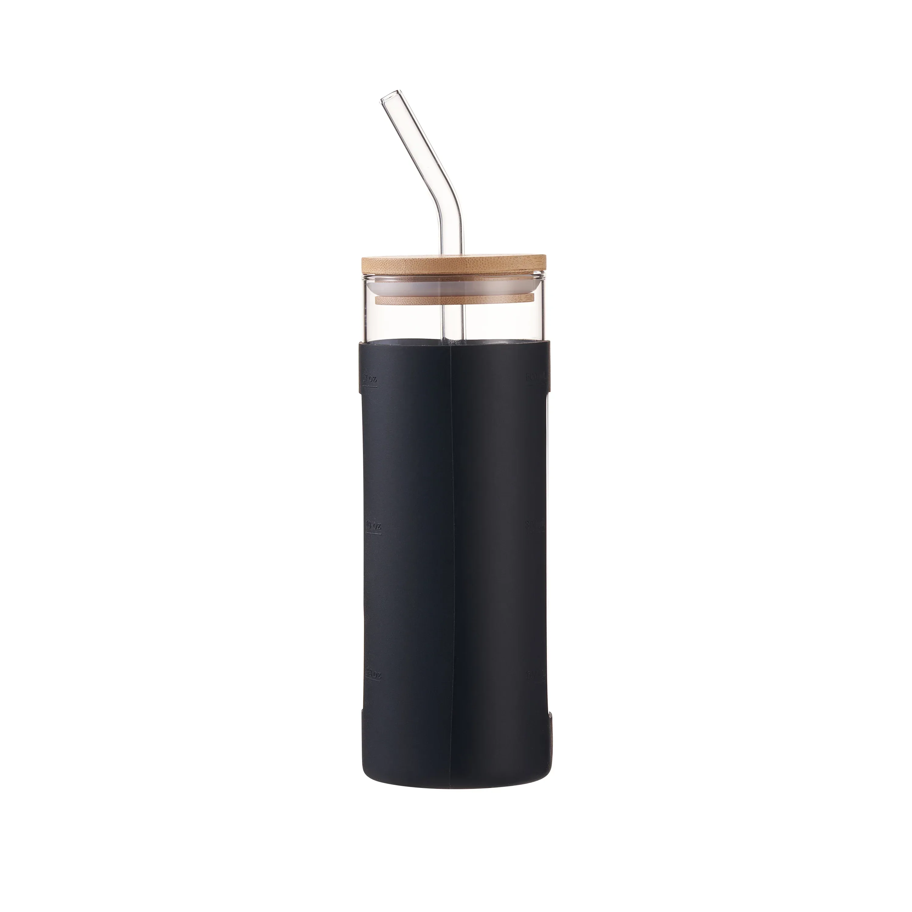 Mainstays Glass 22oz Tumbler with Black Protective Silicone Sleeve, Bamboo lid, Glass Straw - Image 7