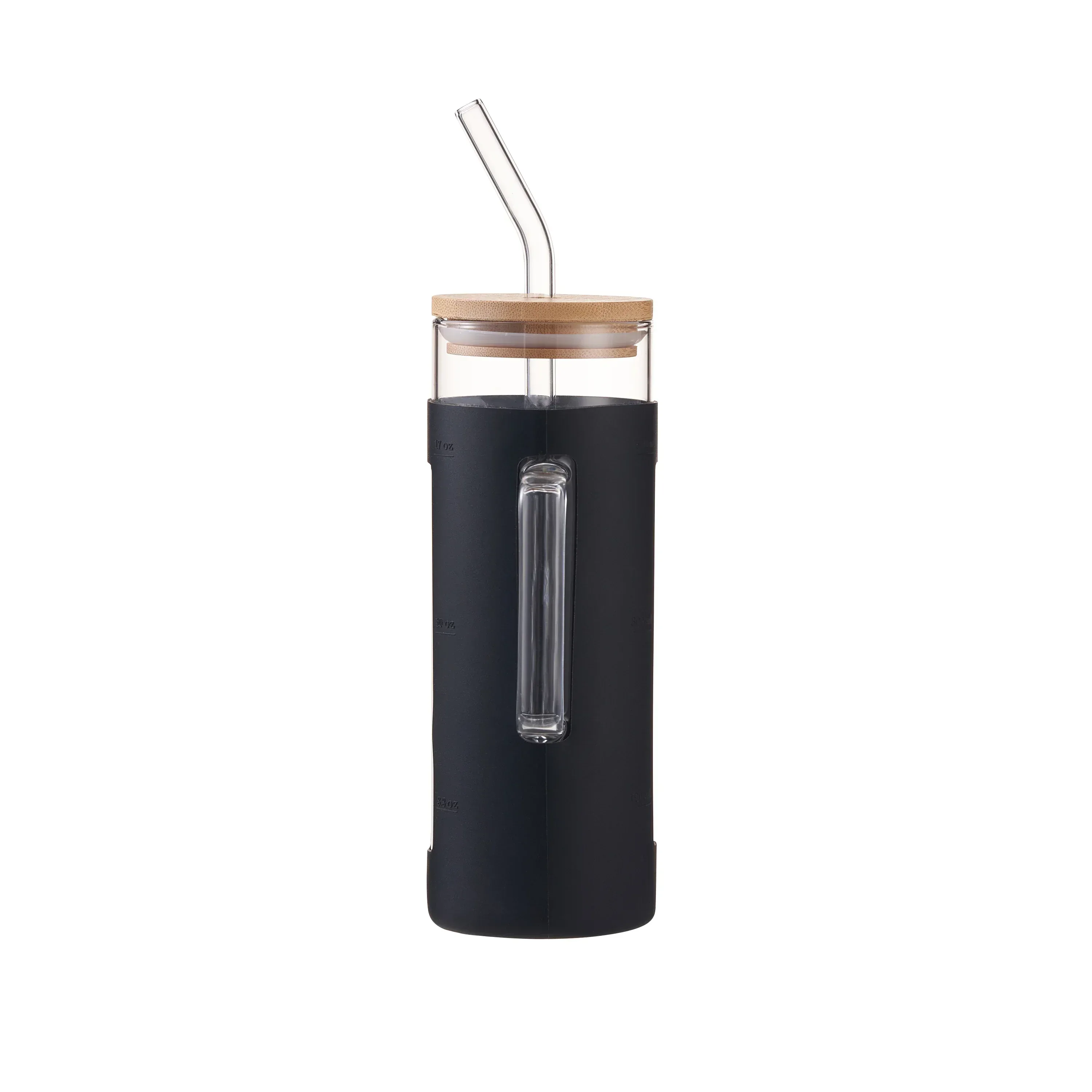 Mainstays Glass 22oz Tumbler with Black Protective Silicone Sleeve, Bamboo lid, Glass Straw - Image 8