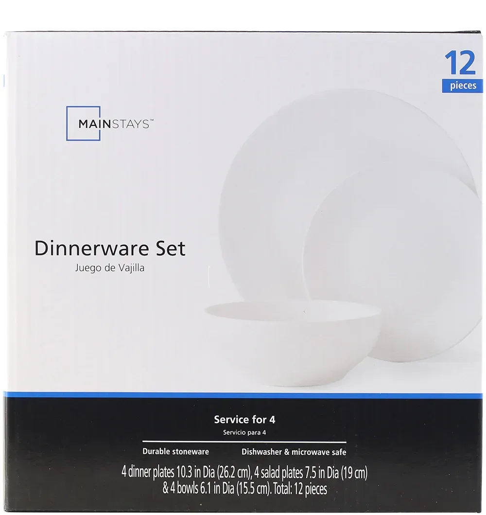 Mainstays Glazed White Stoneware Dinnerware Set, 12-Pieces - Image 10
