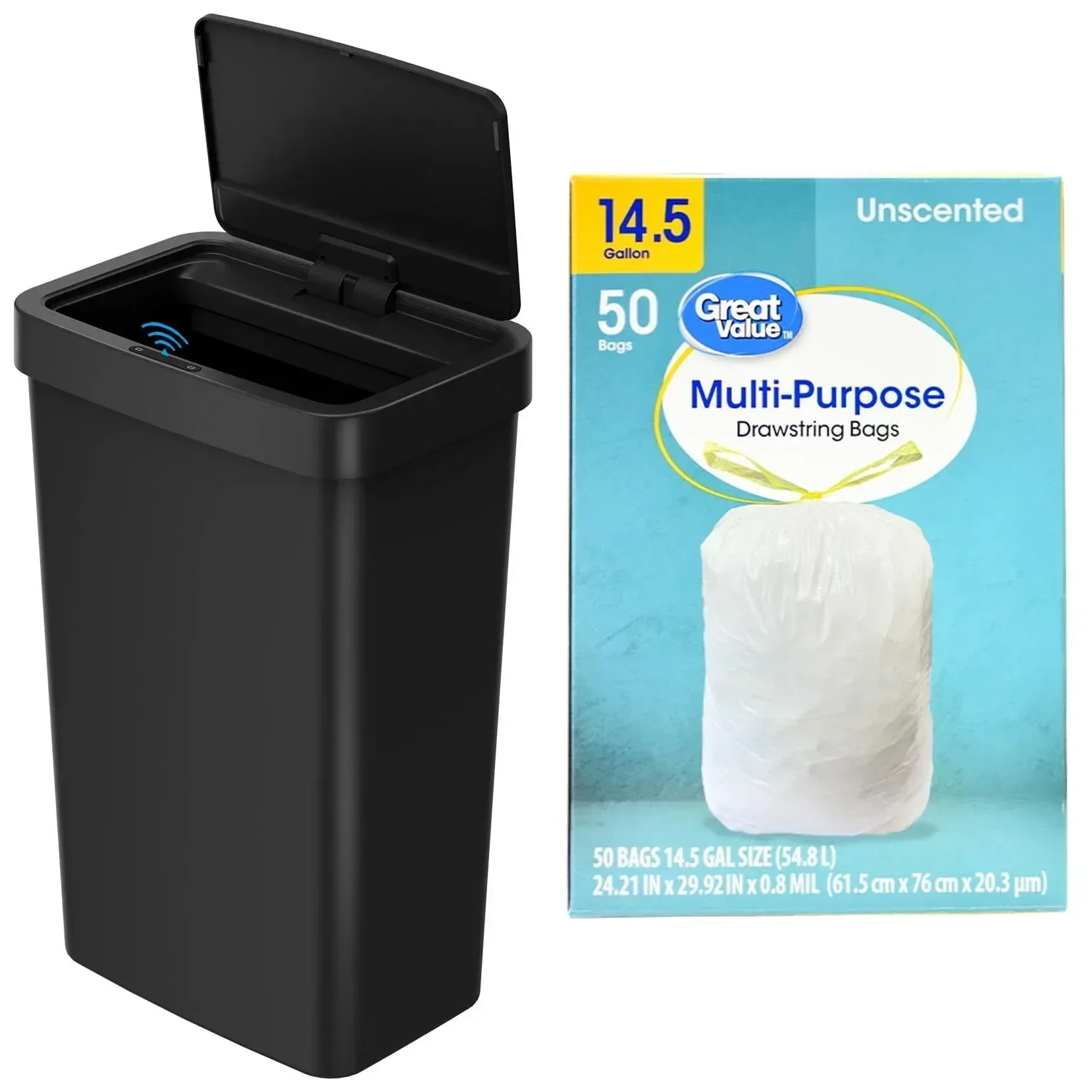 Mainstays Kitchen Automatic Trash Can, 13.2 Gallon Plastic Motion Sensor Garbage Bin, Black - Image 12