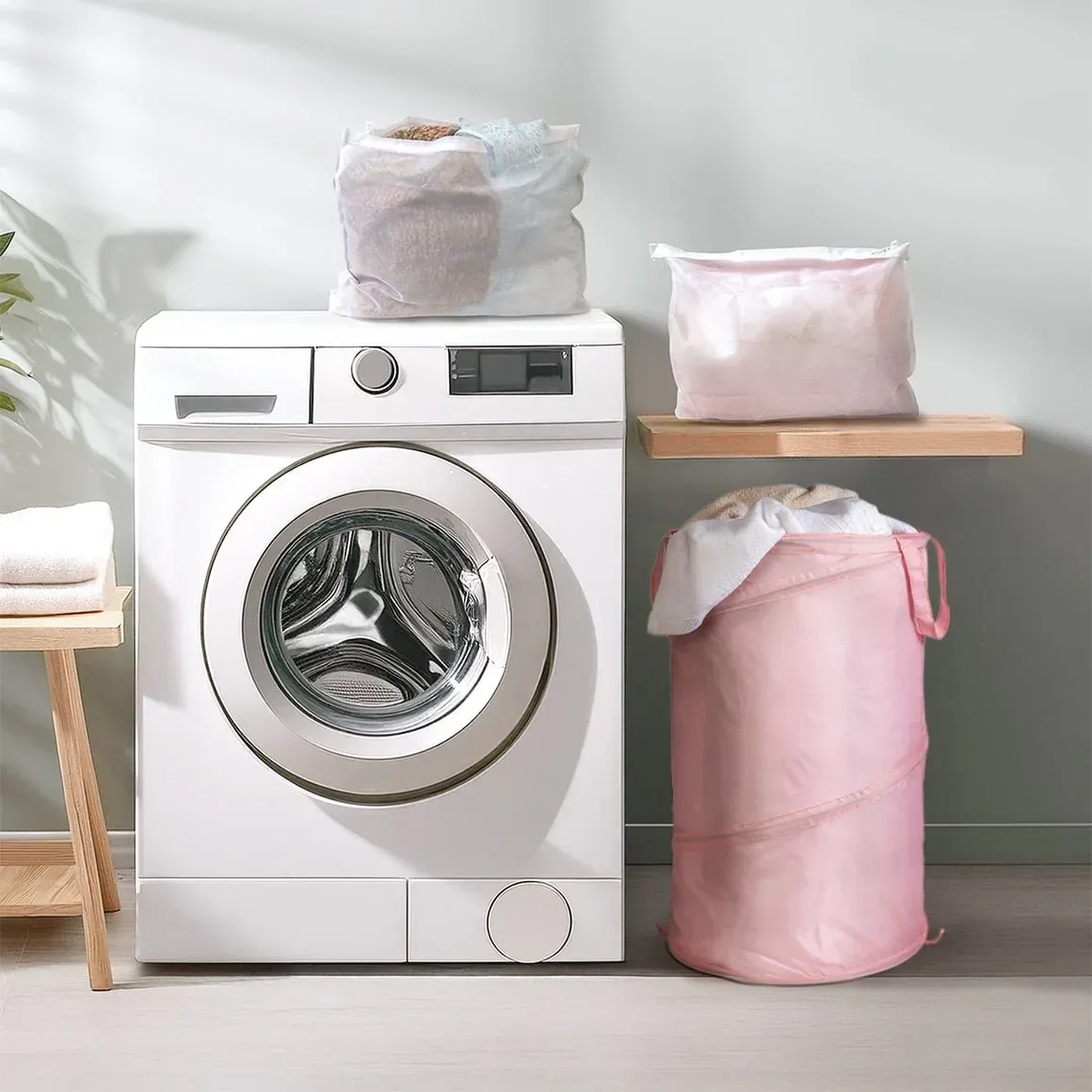 Mainstays Pop-Up Spiral Polyester Laundry Hamper, Pink, Adult - Image 3