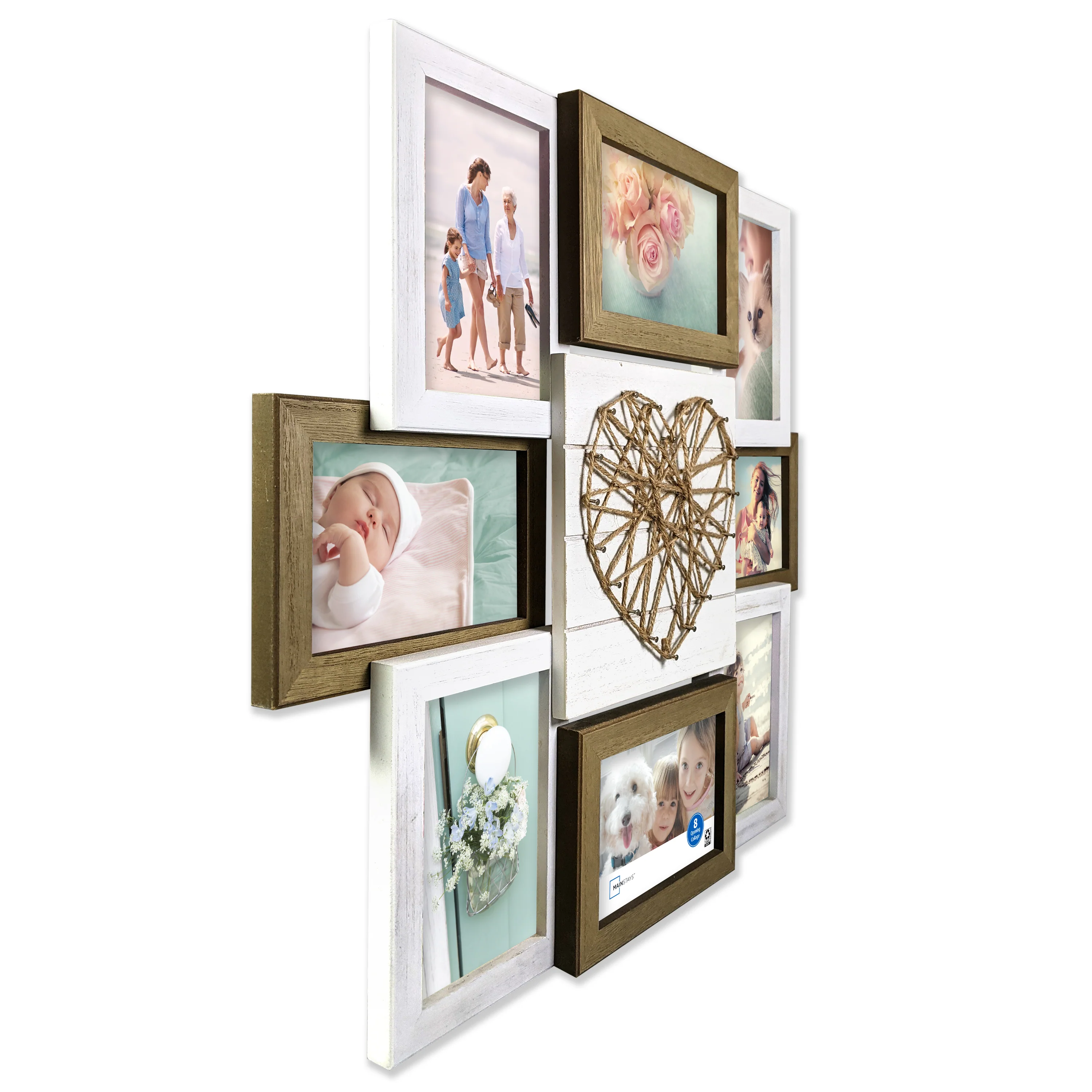 Mainstays Rustic Wood Heart 8 Photo Collage 4x6 Picture Frame - Image 2