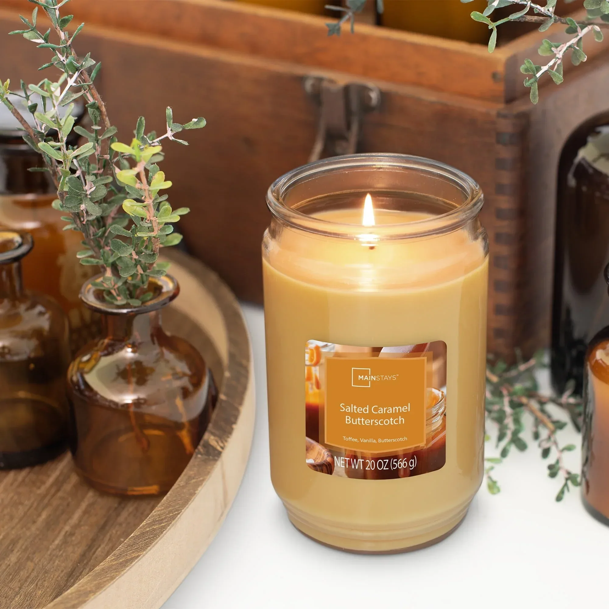 Mainstays Salted Caramel Butterscotch Scented Single Wick Candle, 20 oz. - Image 2