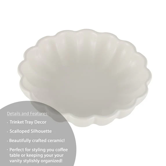 Mainstays Scalloped White Decorative Tabletop Bowl - Image 5