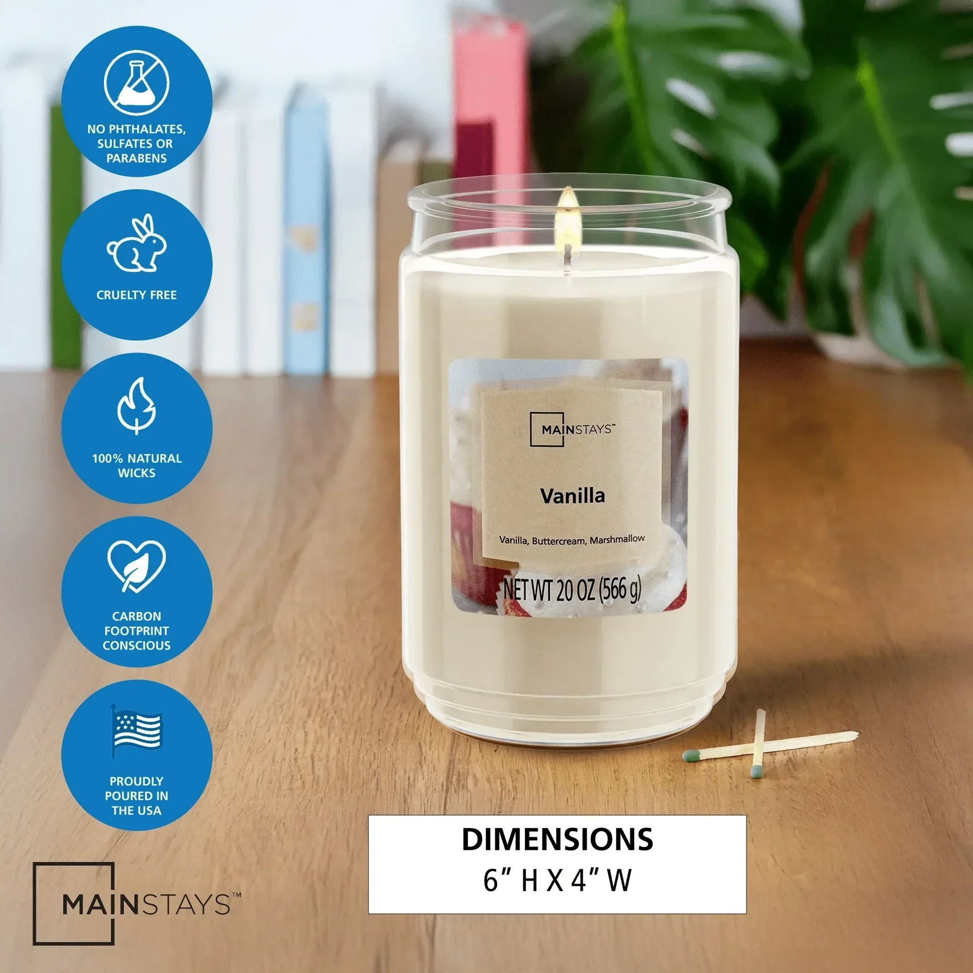 Mainstays Single-Wick Scented Glass Jar Candle, Vanilla, 20oz. - Image 4
