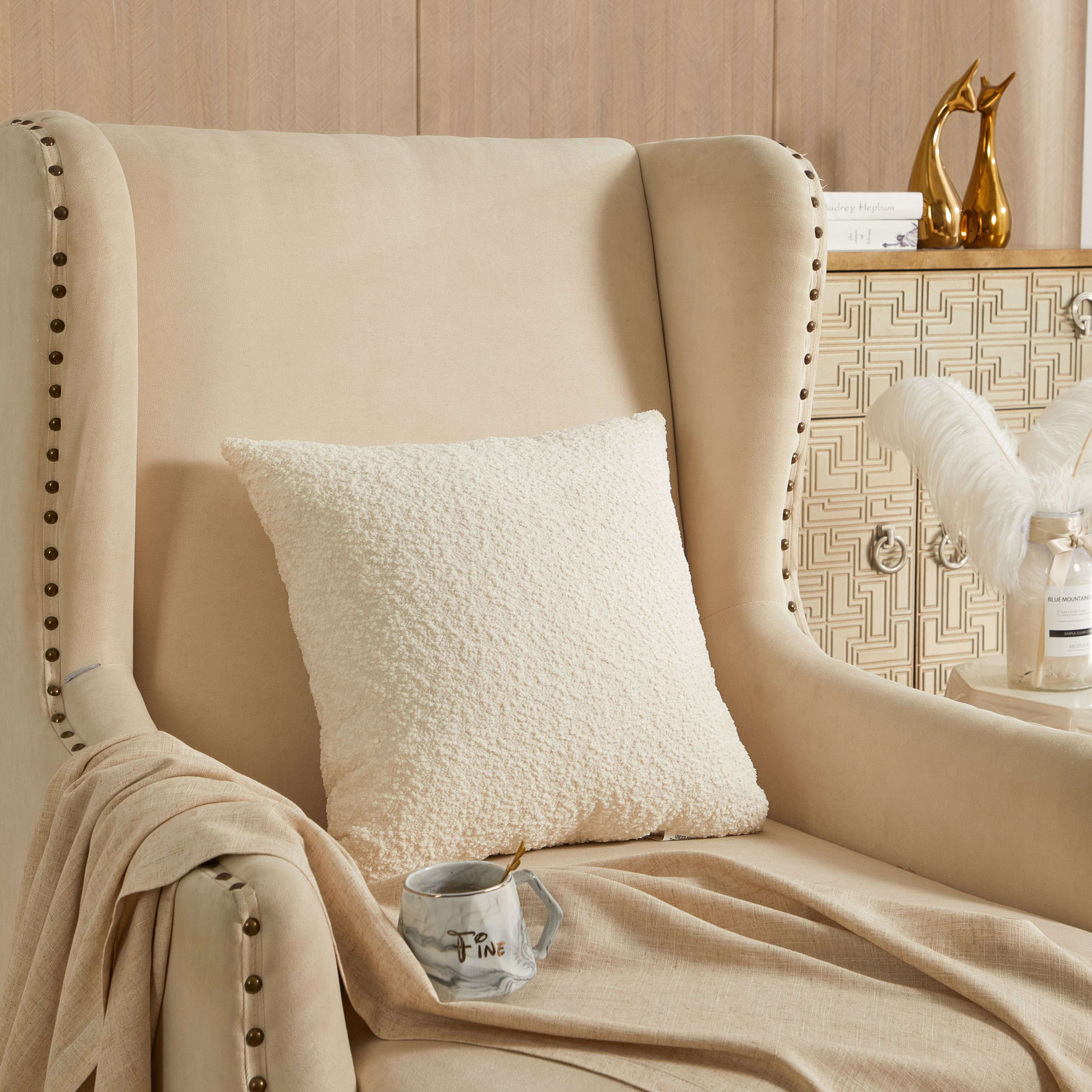 Mainstays Square Boucle Ivory Decorative Pillow For Adults, 18 in x 18 in - Image 6