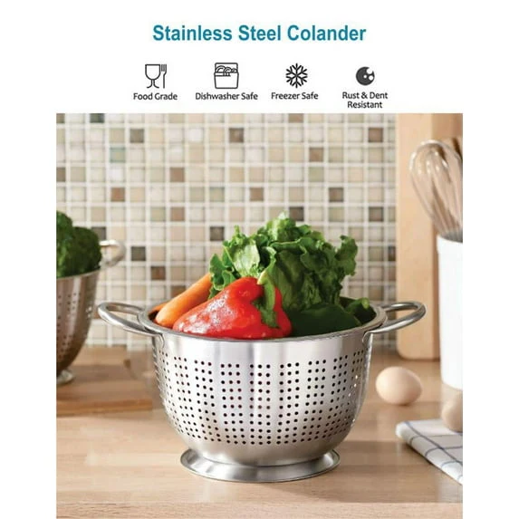 Mainstays SS 5QT Multi-Use Colander for Straining, Draining & Rinsing Pasta, Fruits or Vegetables - Image 5