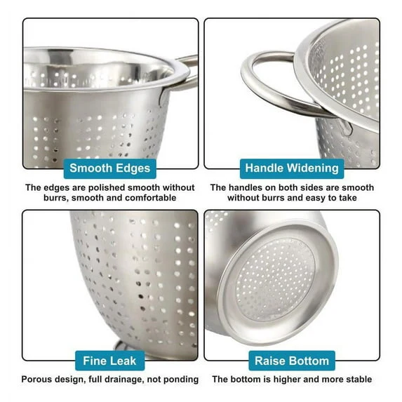 Mainstays SS 5QT Multi-Use Colander for Straining, Draining & Rinsing Pasta, Fruits or Vegetables - Image 6