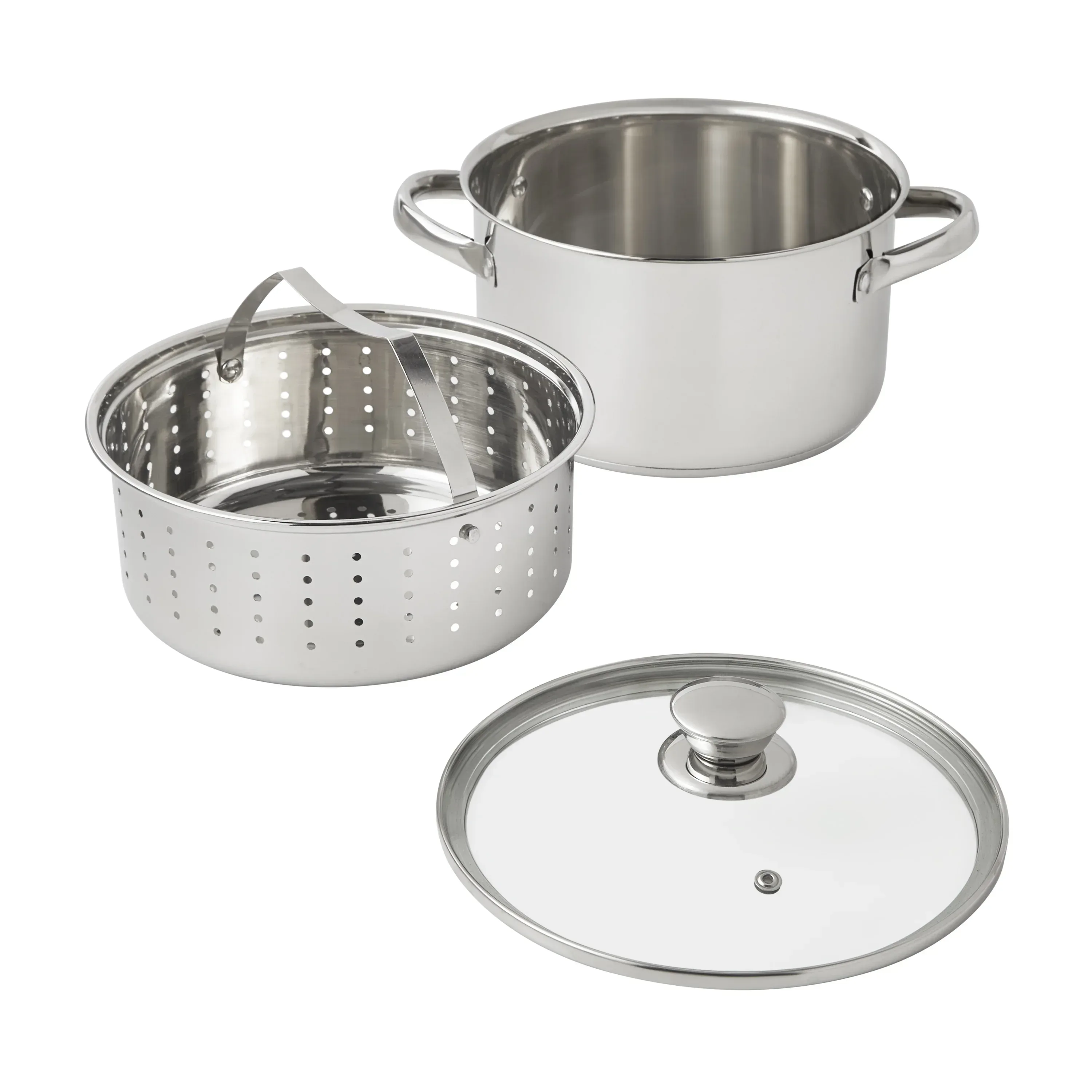Mainstays Stainless Steel 4-Quart Steamer Pot with Glass Lid, Induction Compatible, Dishwasher Safe, Veggies, Fish - Image 2