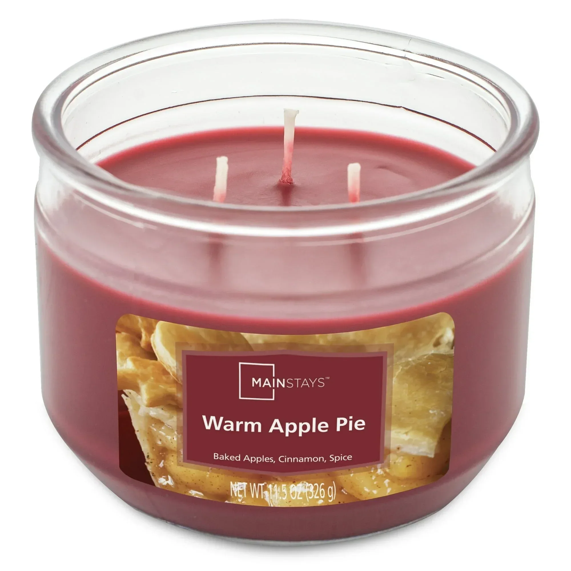 Mainstays Warm Apple Pie Scented 3-Wick Glass Jar Candle, 11.5 oz - Image 2