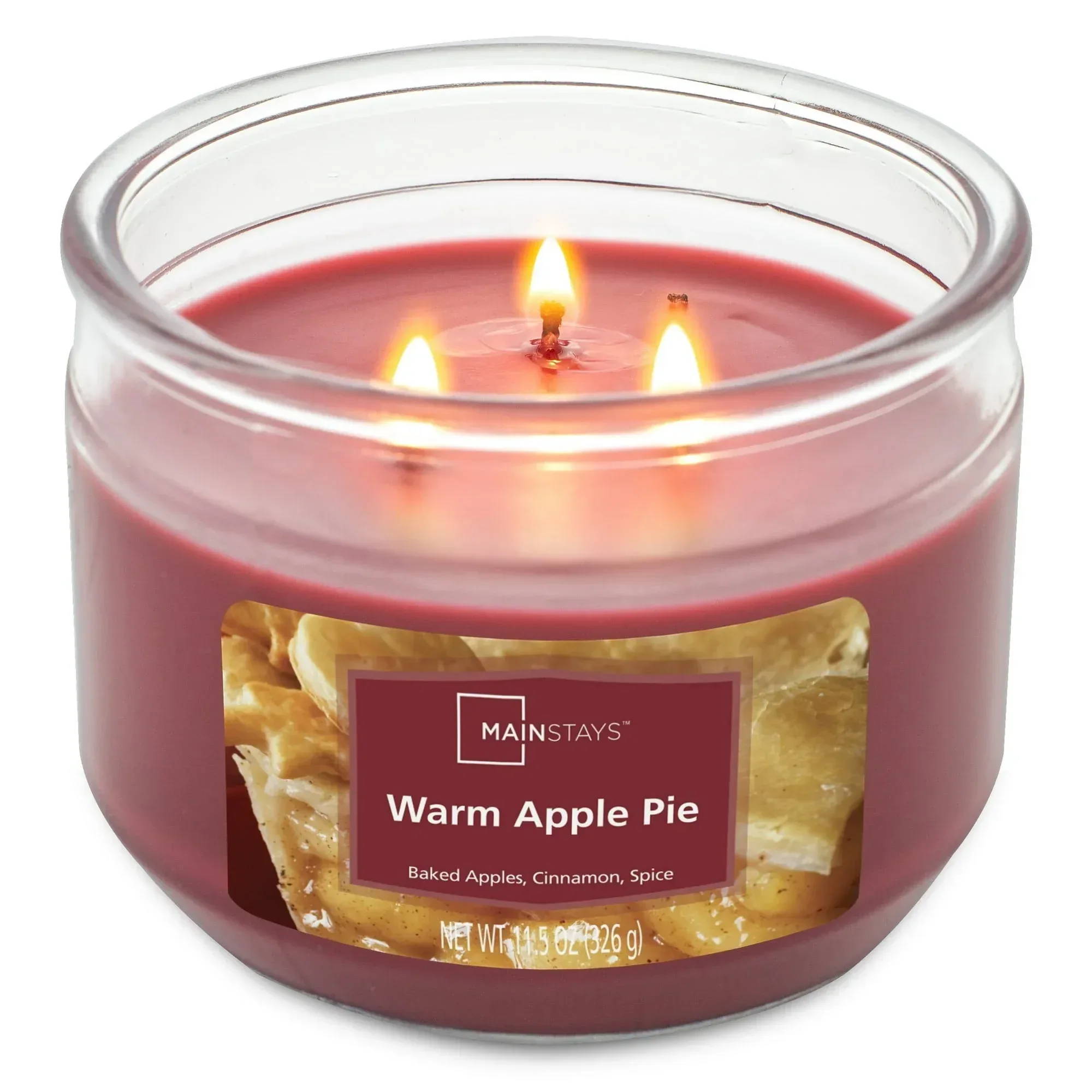Mainstays Warm Apple Pie Scented 3-Wick Glass Jar Candle, 11.5 oz - Image 3