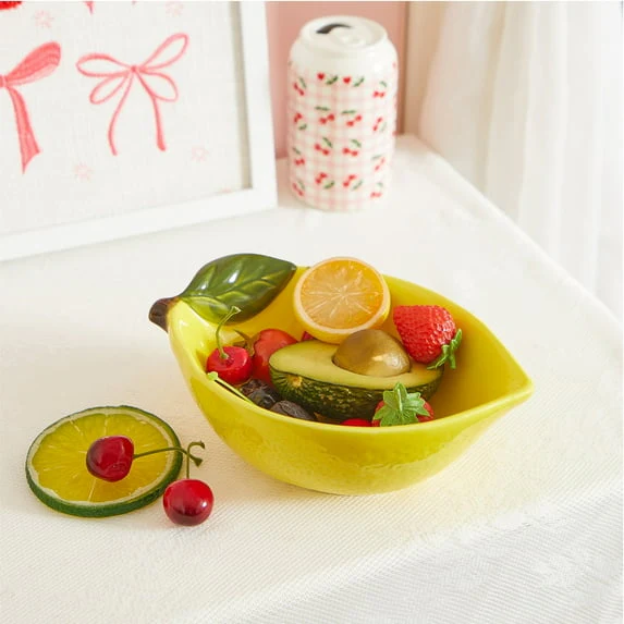 Mainstays Yellow Ceramic Lemon Bowl, 8.07" L x 5.51" W x 2.75" H - Image 2