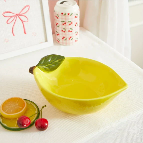 Mainstays Yellow Ceramic Lemon Bowl, 8.07" L x 5.51" W x 2.75" H - Image 4