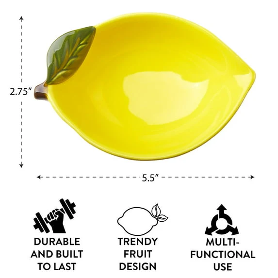 Mainstays Yellow Ceramic Lemon Bowl, 8.07" L x 5.51" W x 2.75" H - Image 5