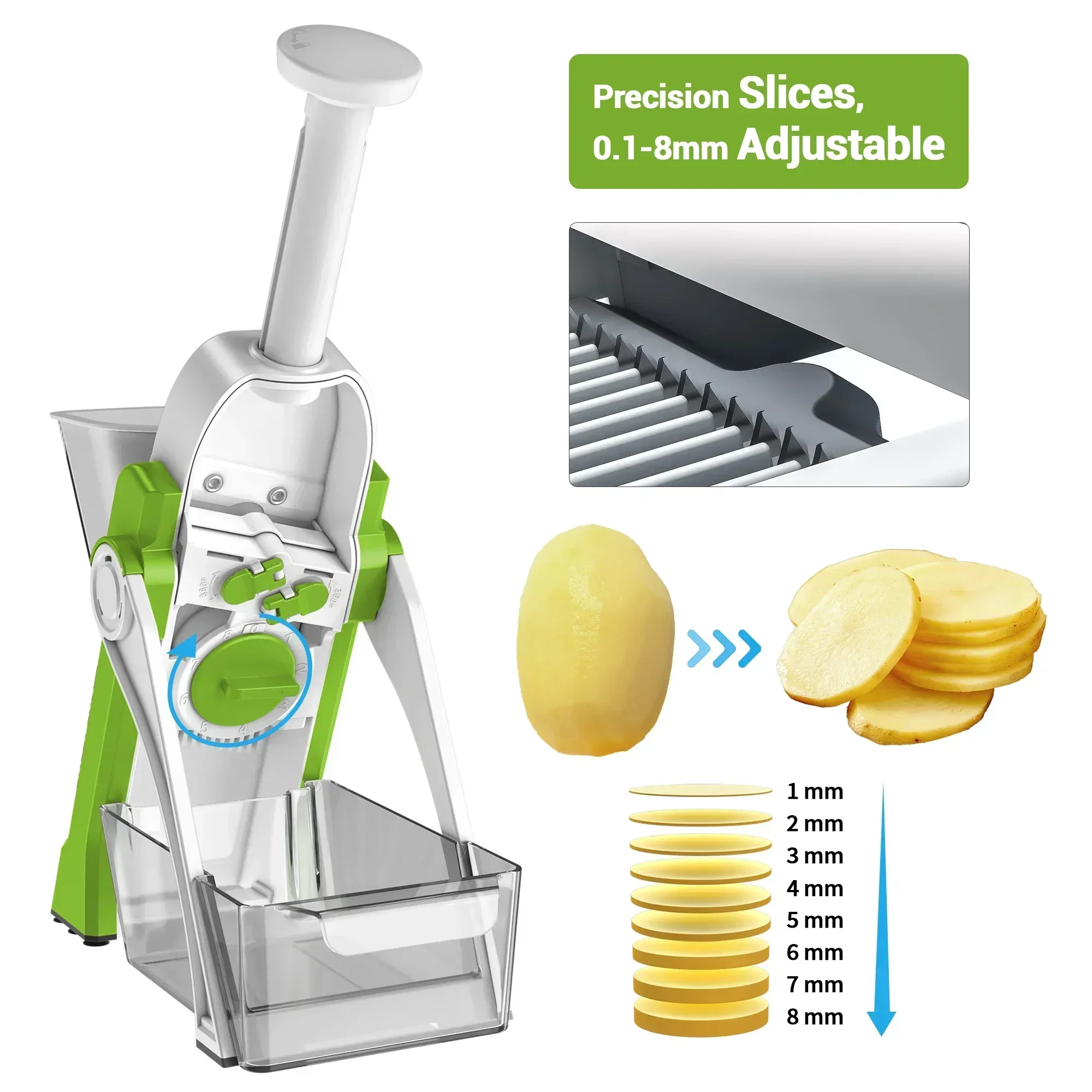 Mandoline Slicer for Vegetables Fruits, Adjustable Thickness Stainless Steel Food Cutter & Chopper, Safe and Quick Meal Preparation - Image 10