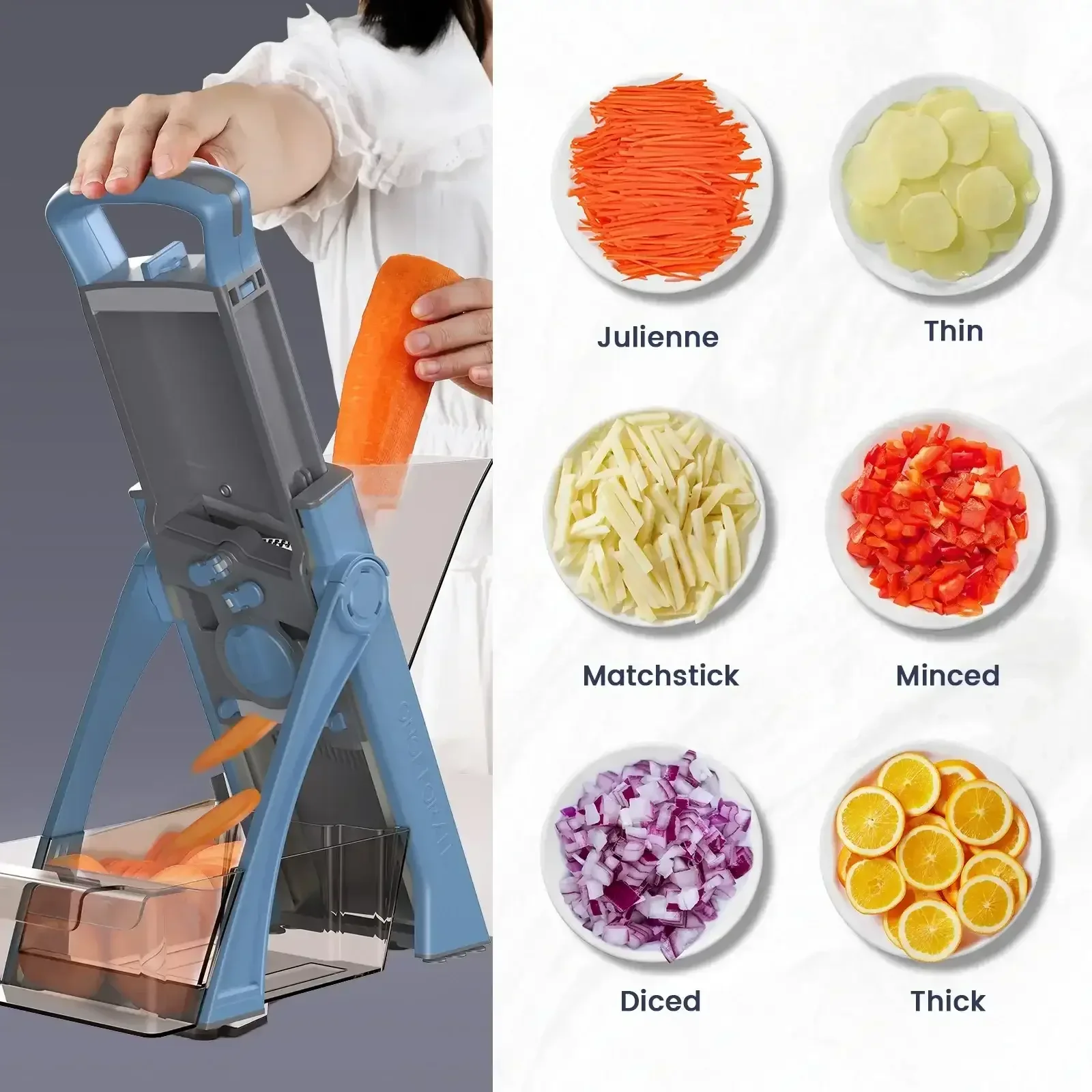 Mandoline Slicer for Vegetables Fruits, Adjustable Thickness Stainless Steel Food Cutter & Chopper, Safe and Quick Meal Preparation - Image 2