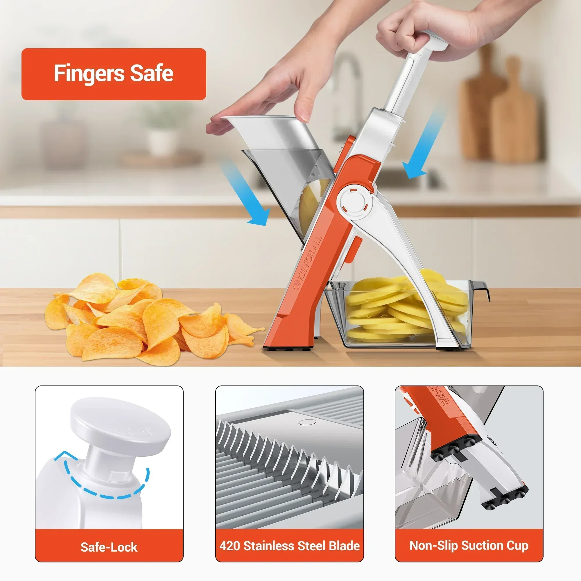 Mandoline Slicer for Vegetables Fruits, Adjustable Thickness Stainless Steel Food Cutter & Chopper, Safe and Quick Meal Preparation - Image 40