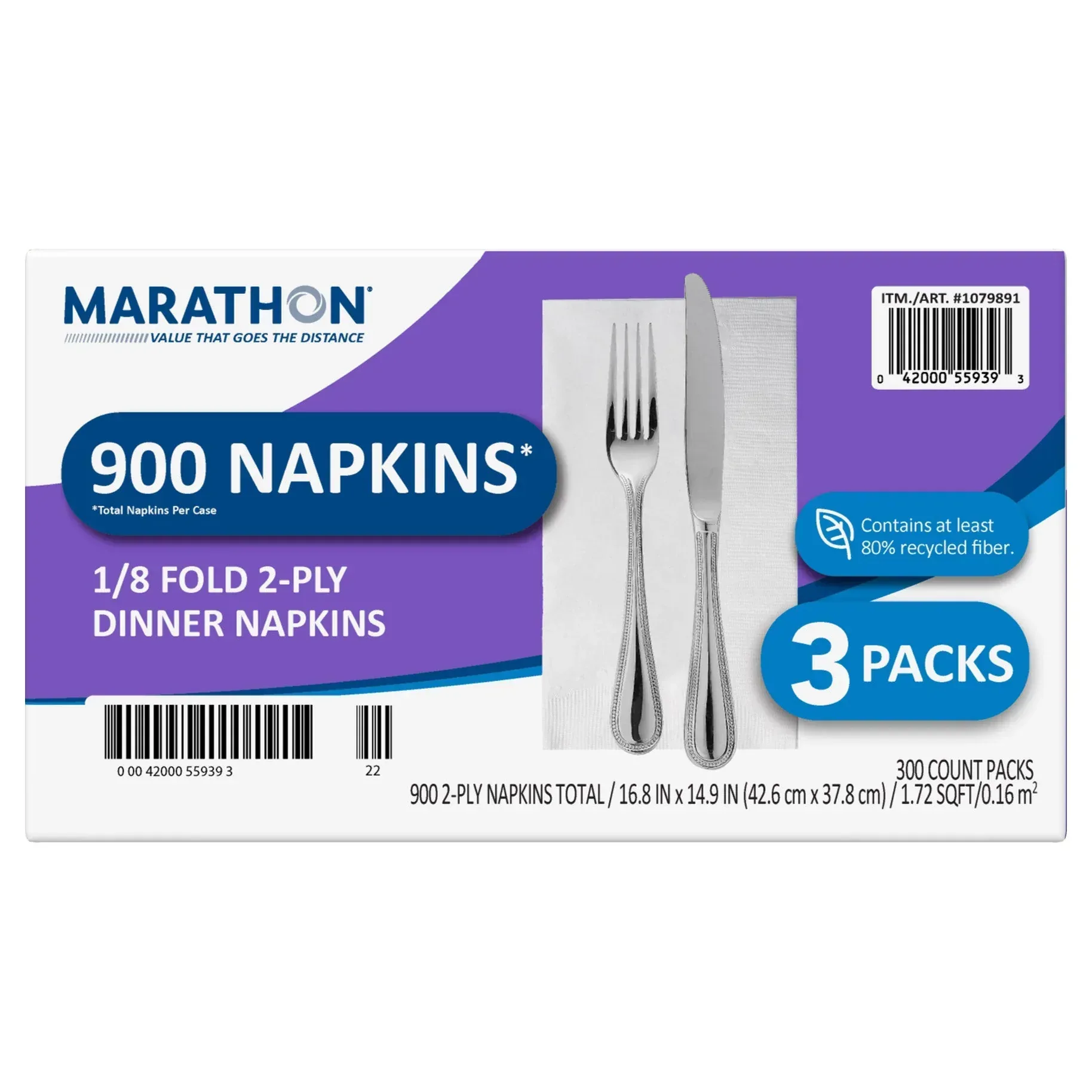 Marathon Dinner Napkin, 1/8 Fold, 2-Ply, 300-count, 3-pack - Image 2