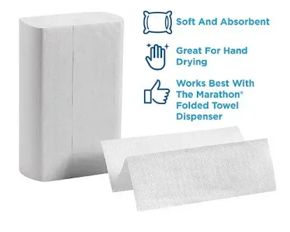 Marathon Multifold 1-Ply Paper Towels, White, 9.2" x 9.4" 250 towels/pk., 16 pks. - Image 3